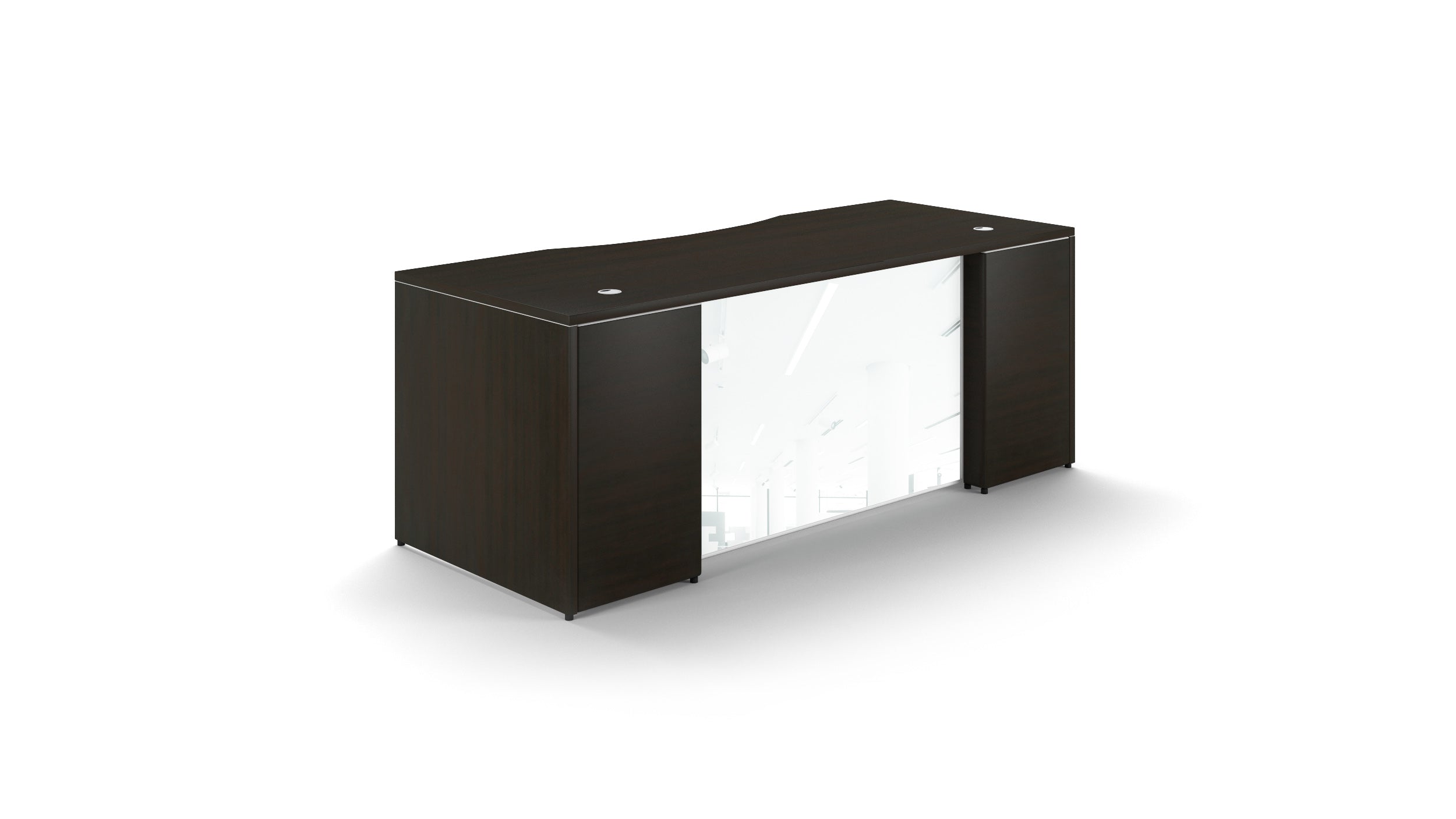 Rectangular Desk Shell with Glass Modesty Panel Espresso