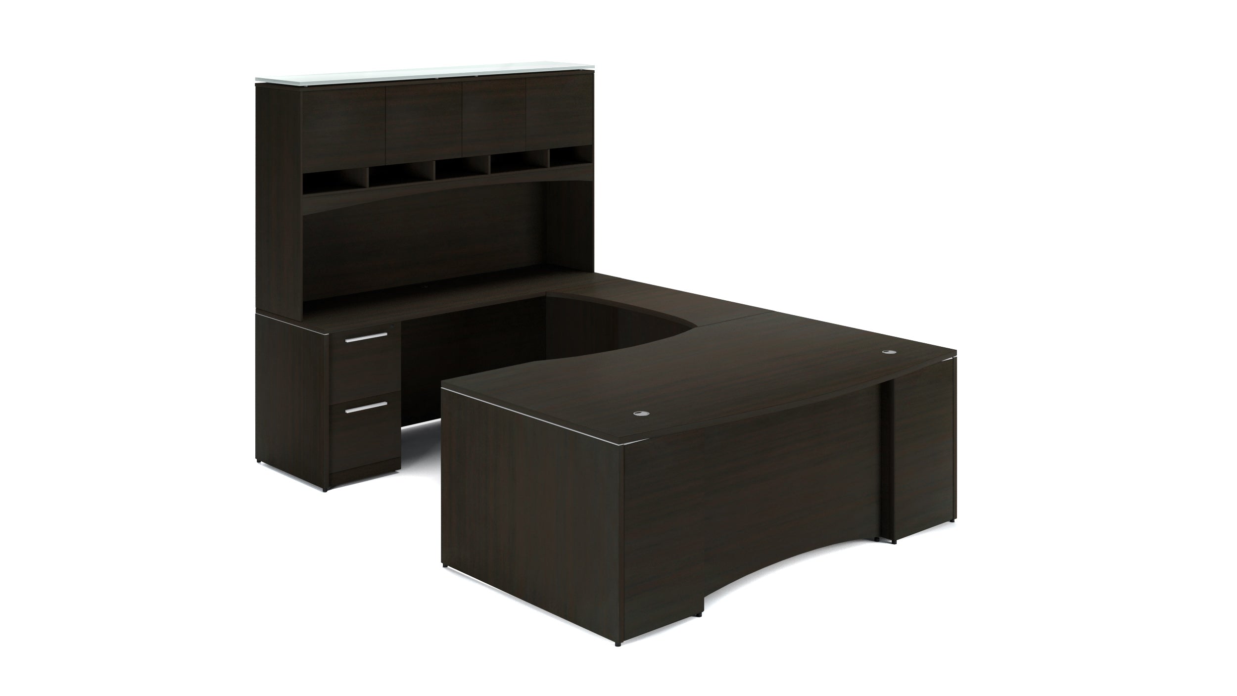 U-Shape Bow Front Desk with Laminate Modesty Panel and Hutch 72” Espresso