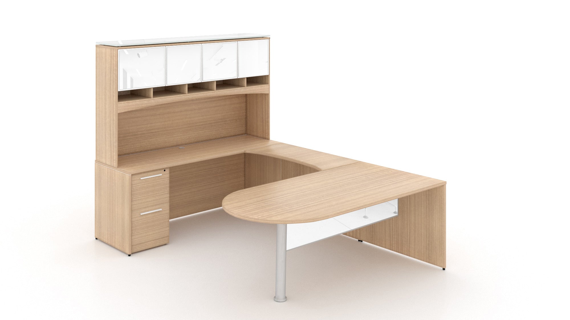 U-Shape Bullet End Desk With Glass Door Hutch Miele