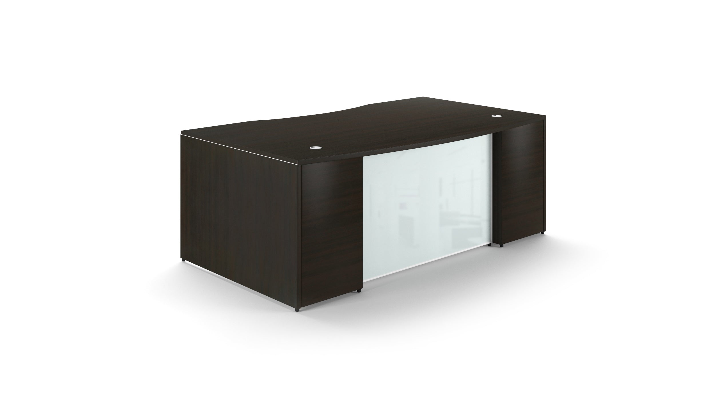 Bow Front Desk Shell with Glass Modesty Panel Espresso