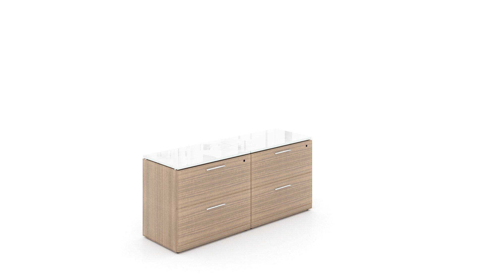 Executive 4 Drawer Storage Credenza with Glass Top Noce