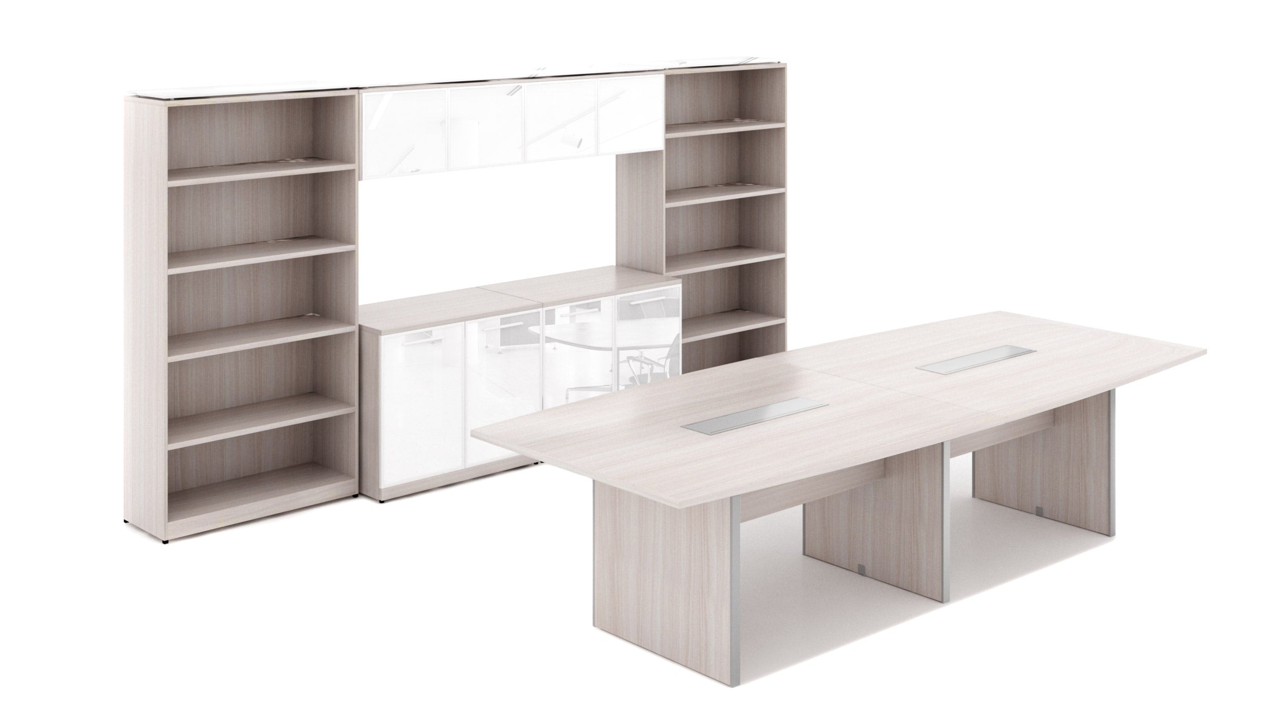 Laminate Conference Room Layout with Glass Door Storages Blanc de Gris