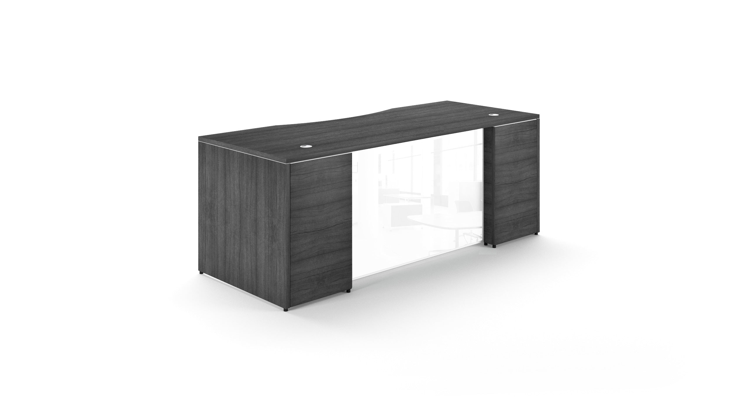 Rectangular Desk Shell with Glass Modesty Panel Grigio