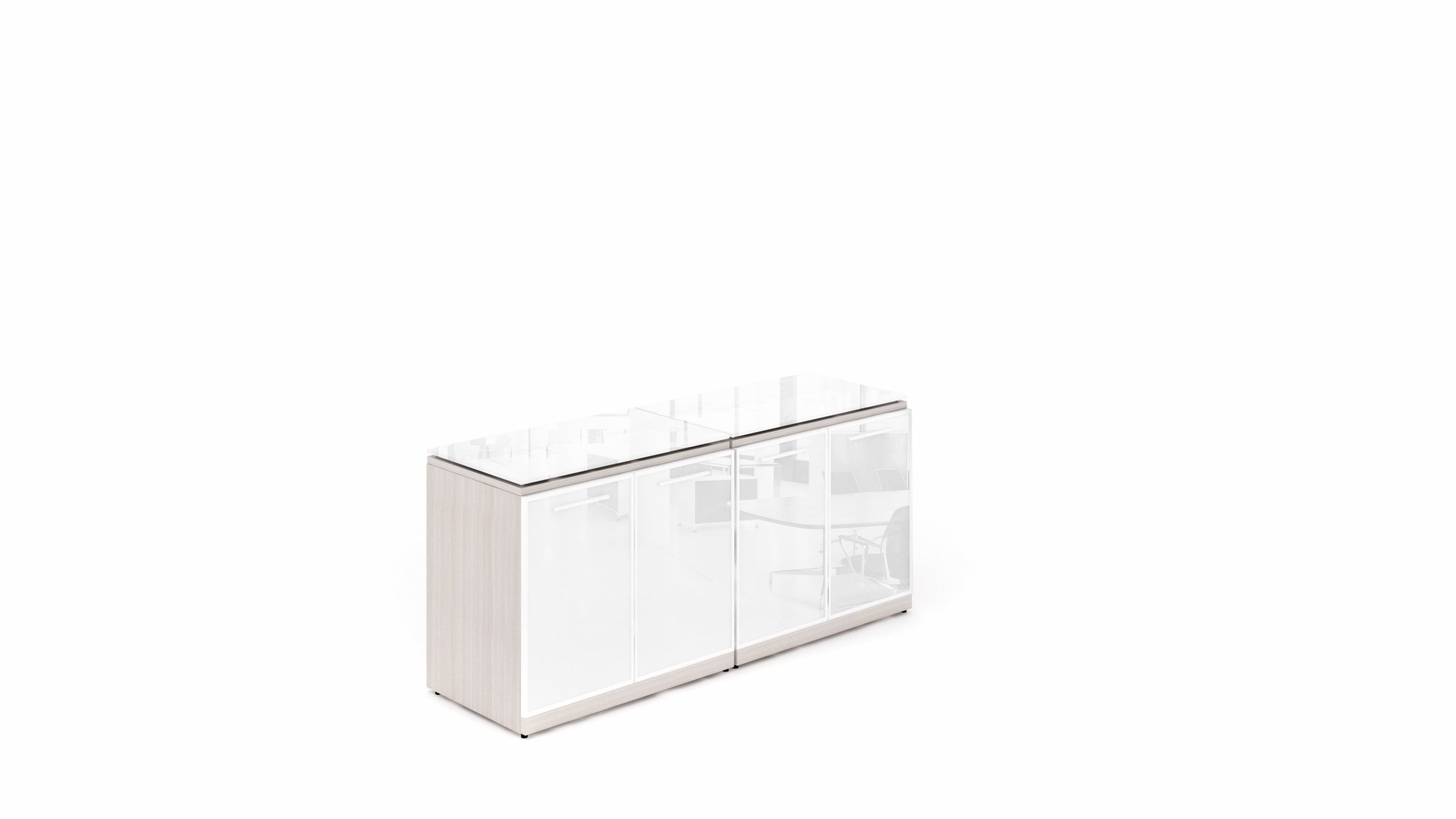 Executive 4 Door Storage Credenza with Glass Top Blanc de Gris