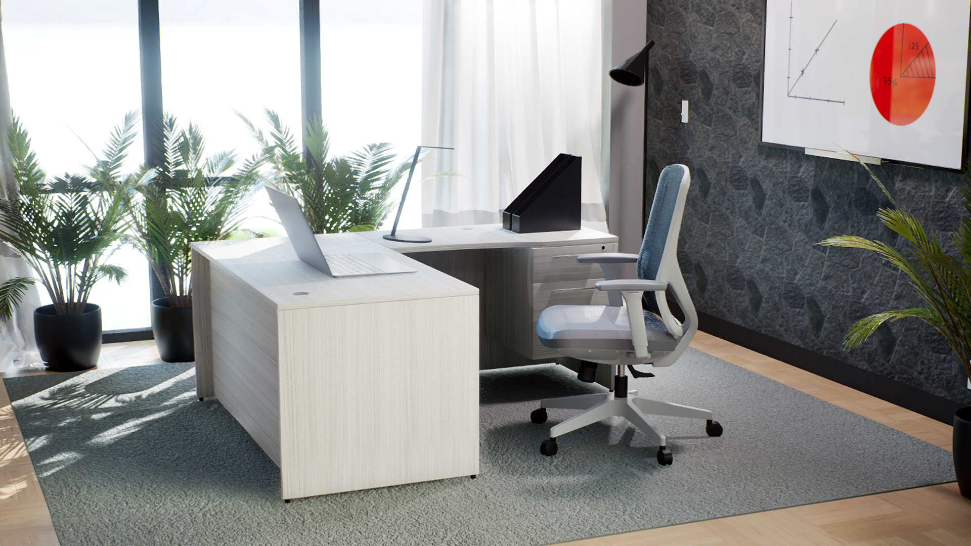 L-Desk Layout Noce