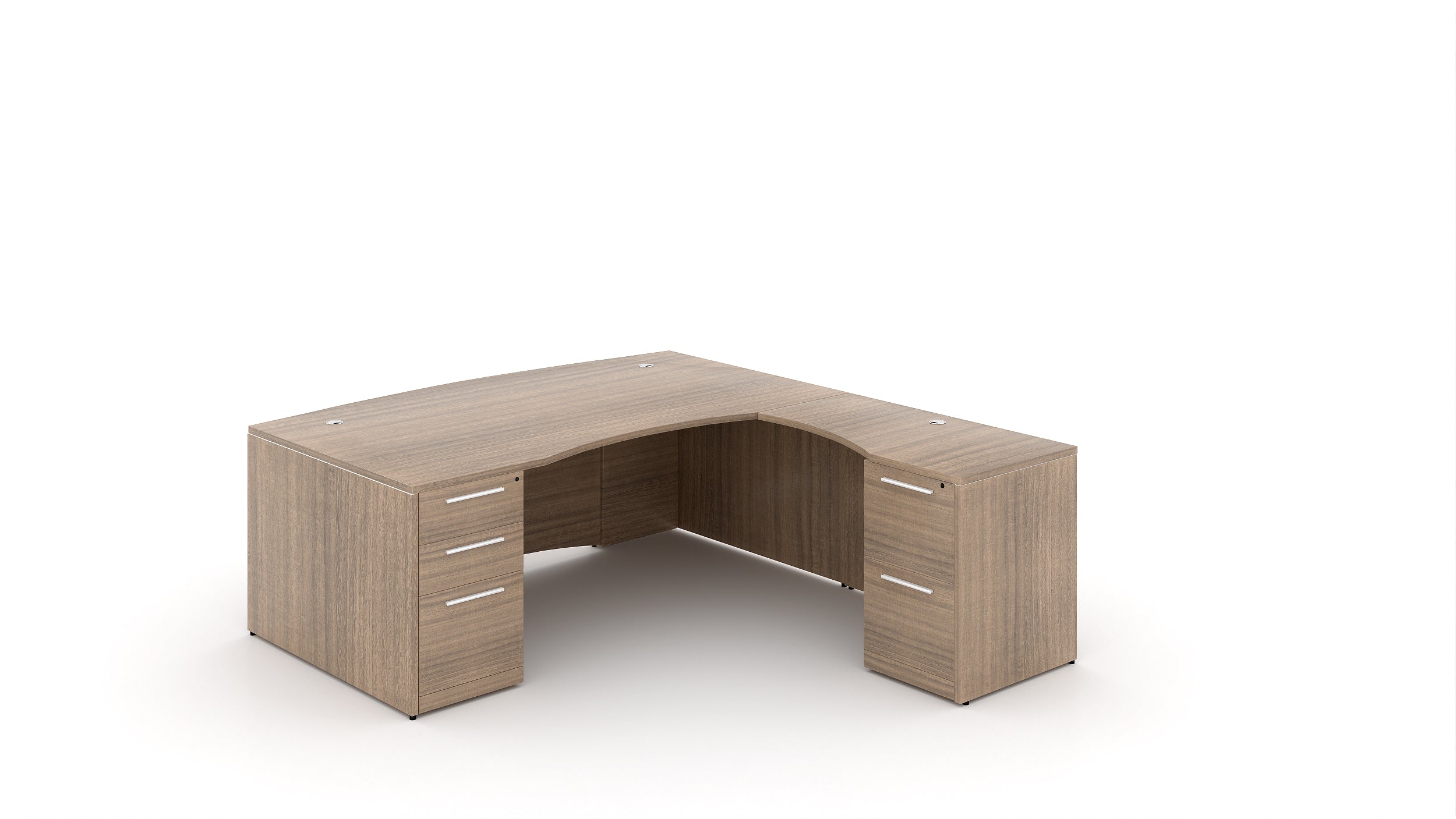 L-Shape Bow Front Desk with Laminate Modesty Panel 72” Noce