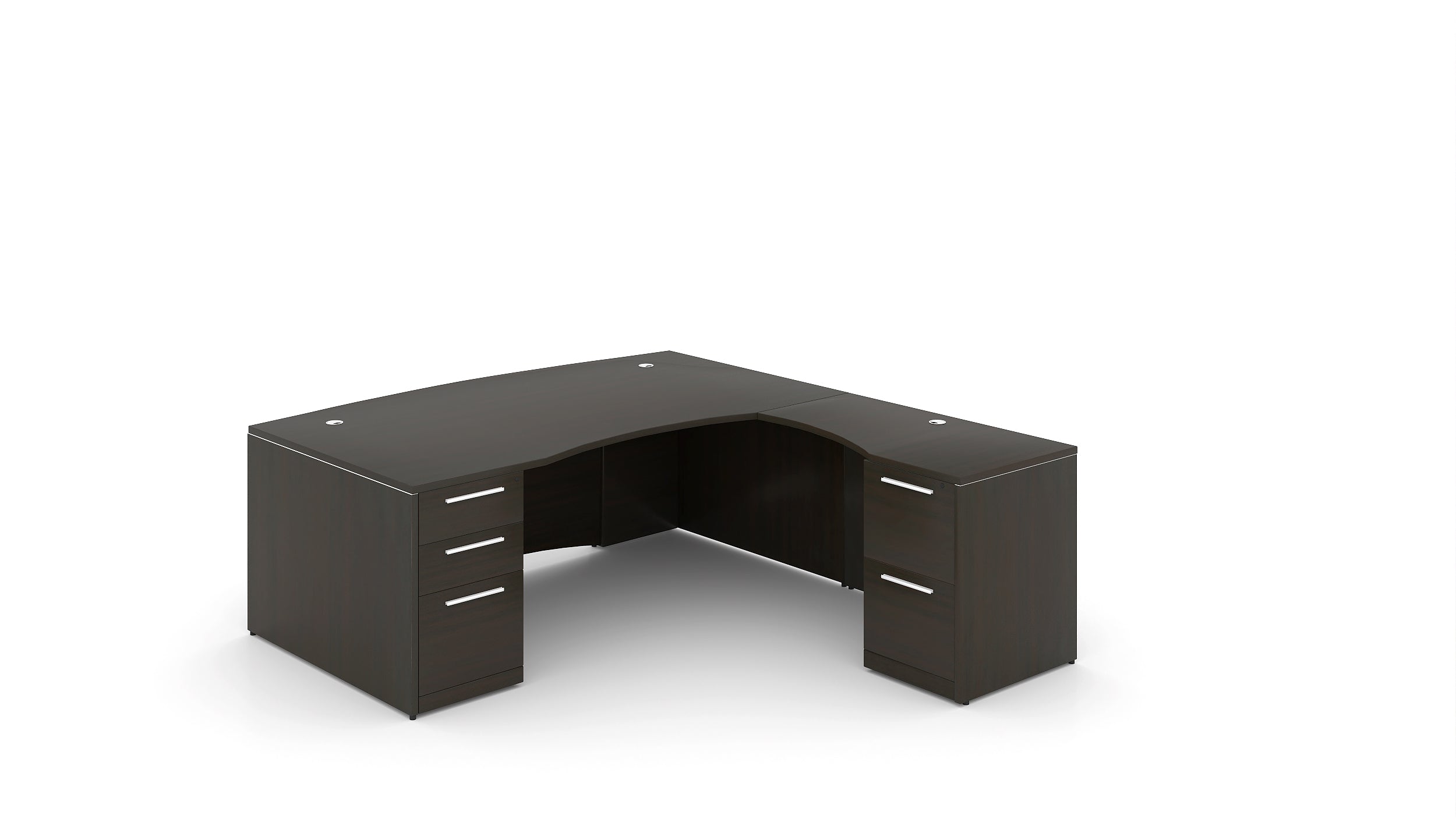 L-Shape Bow Front Desk with Laminate Modesty Panel 72” Espresso