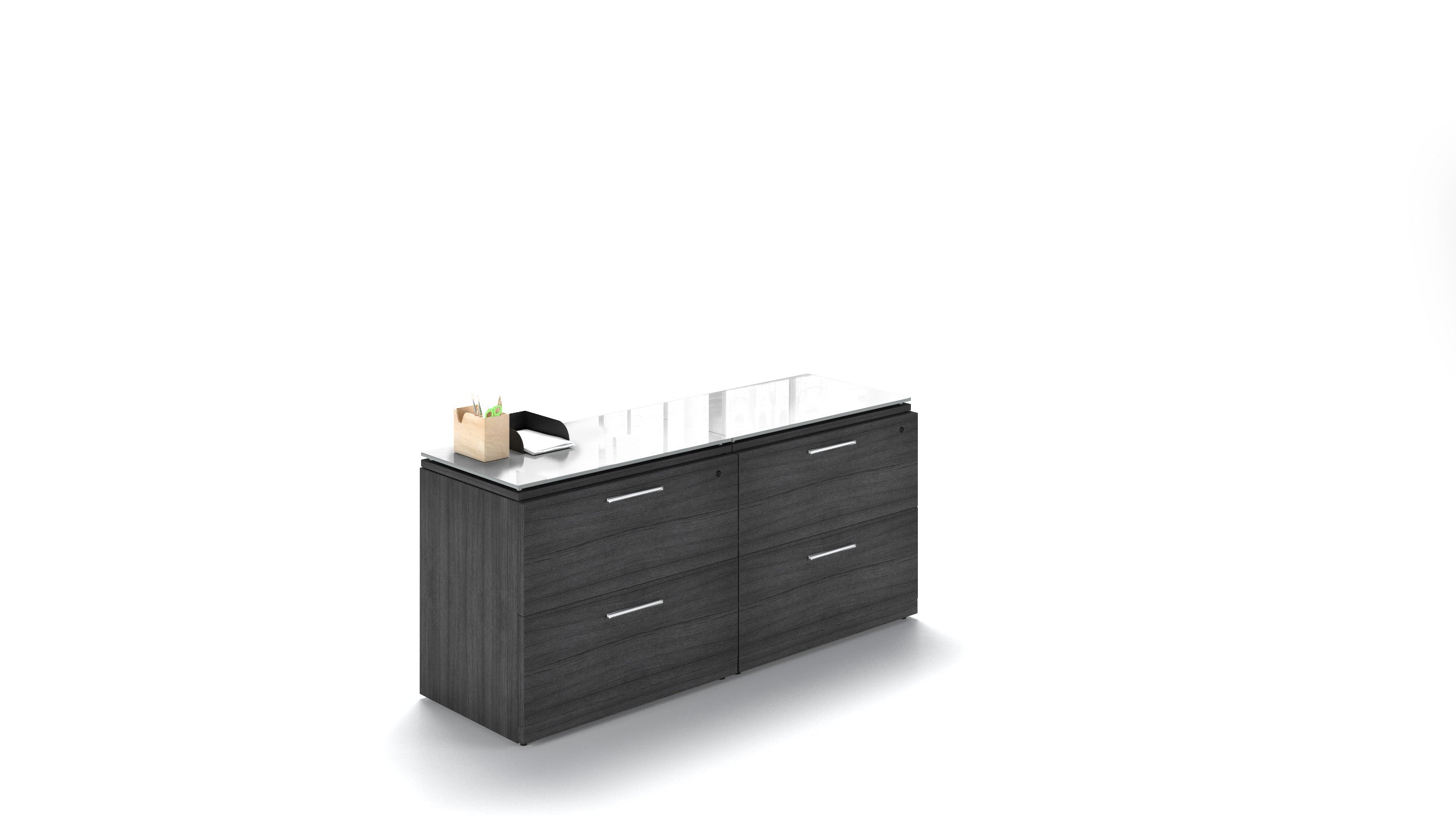 Executive 4 Drawer Storage Credenza with Glass Top Grigio