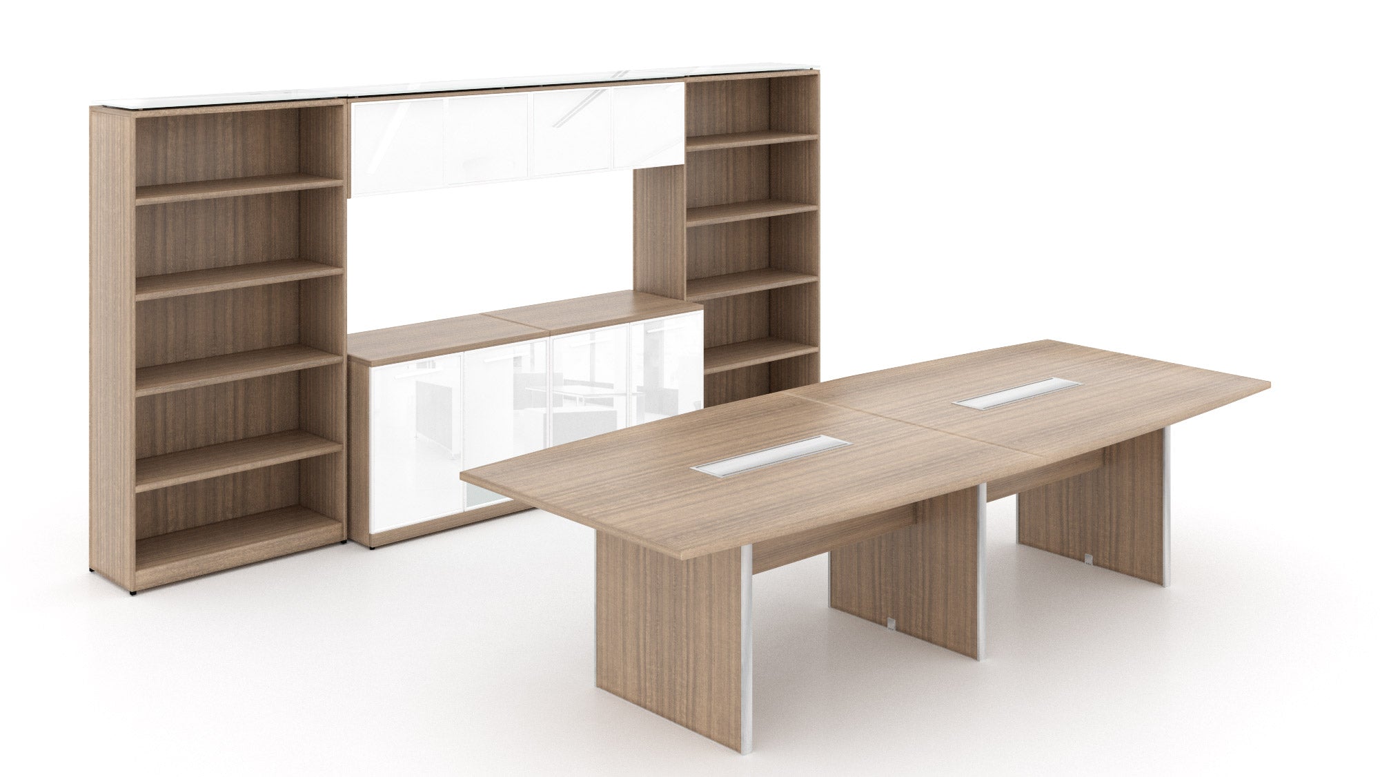 Laminate Conference Room Layout with Glass Door Storages Noce
