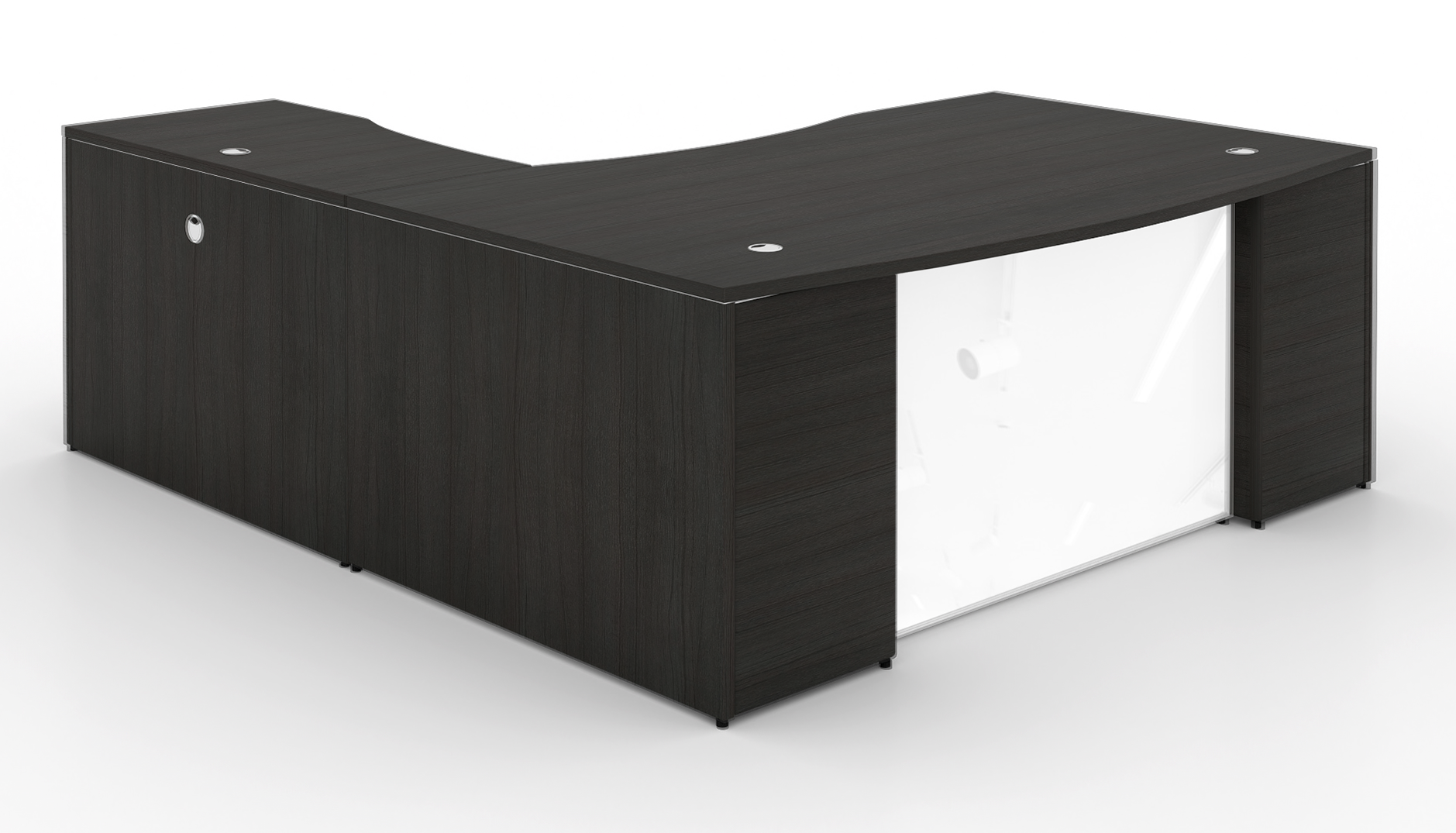 L-Shape Bow Front Desk with Glass Modesty Panel 72” Espresso