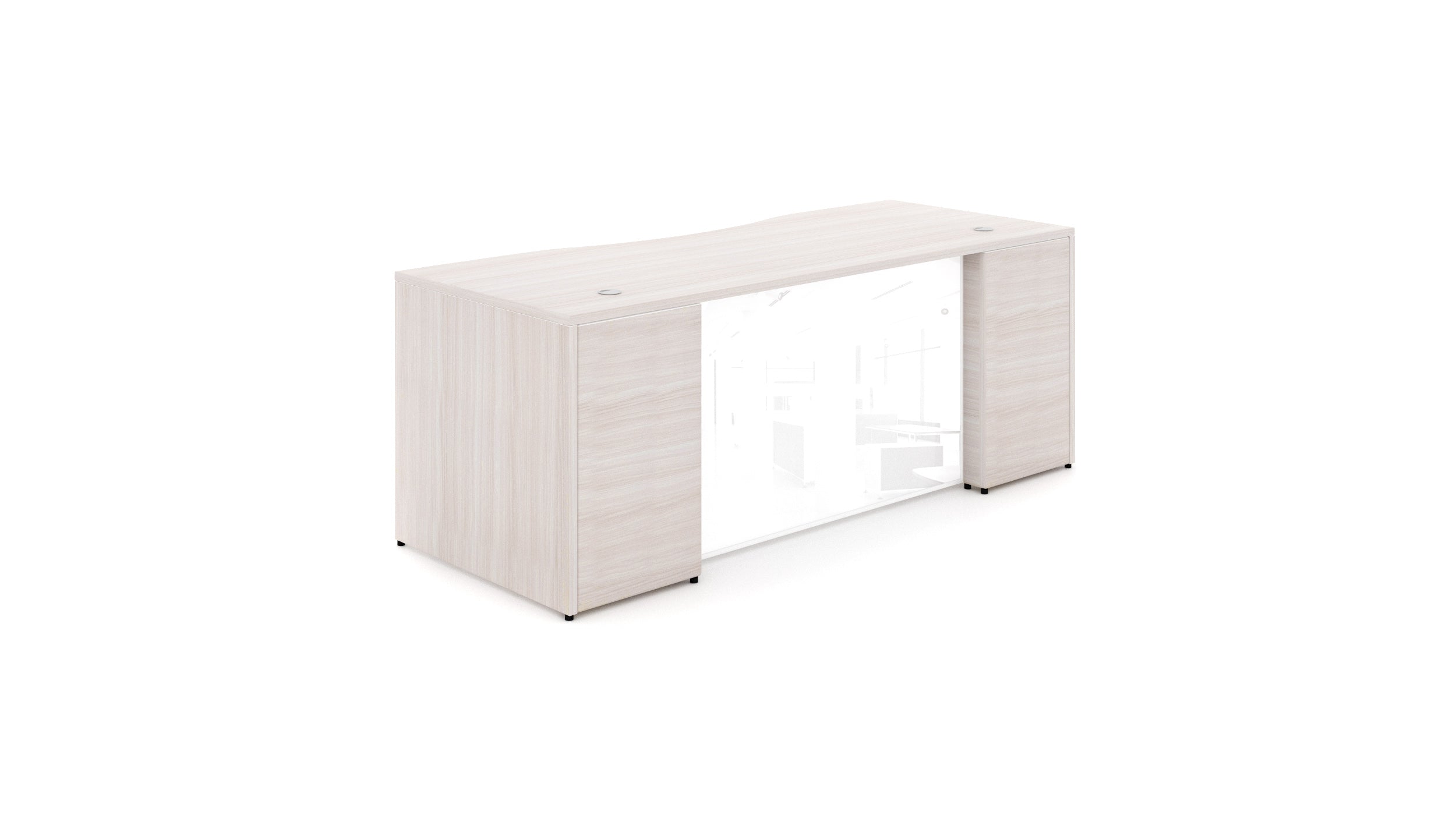 Rectangular Desk Shell with Glass Modesty Panel Blanc de Gris