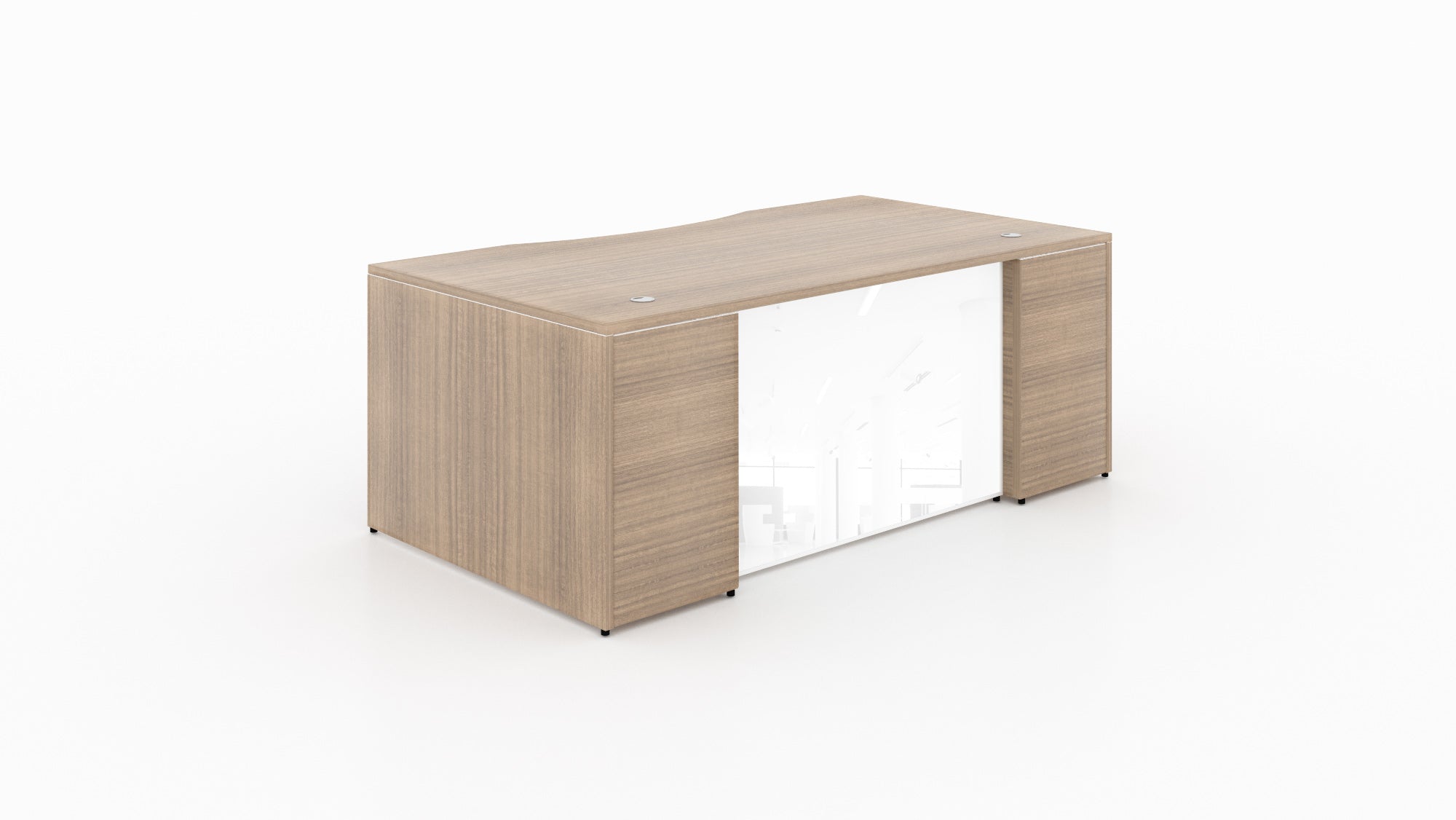 Bow Front Desk Shell with Glass Modesty Panel Noce