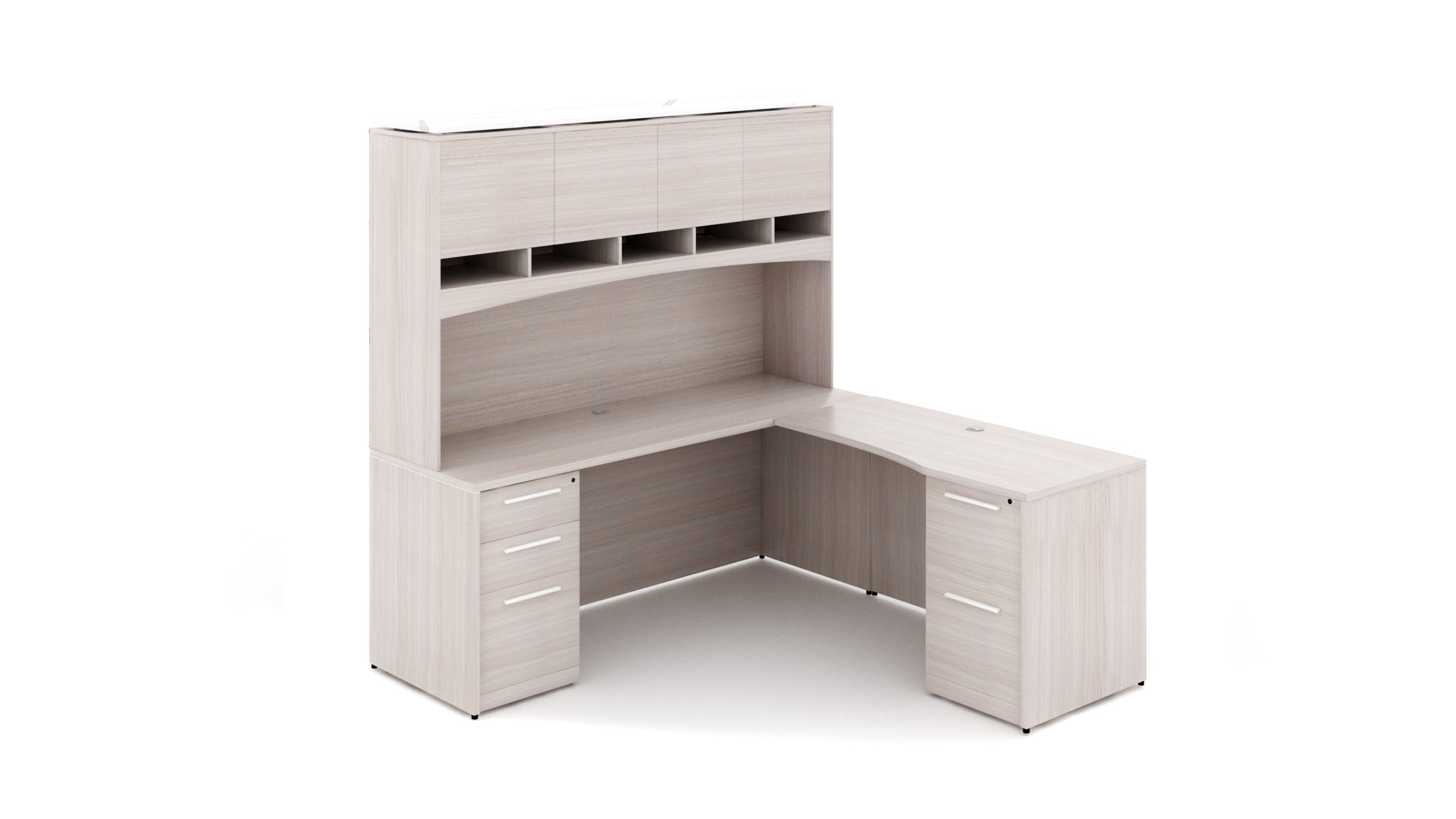 Double Storage Pedestal Credenza with Return and Hutch Blanc de Gris