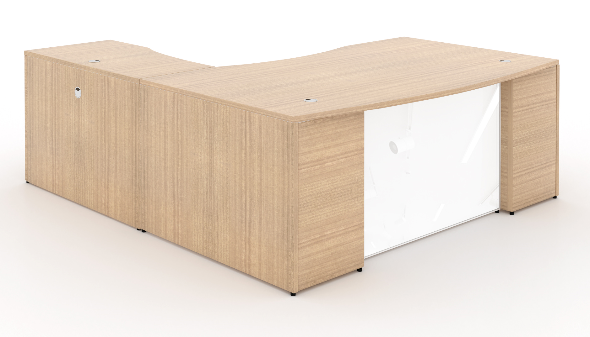 L-Shape Bow Front Desk with Glass Modesty Panel 72” Miele