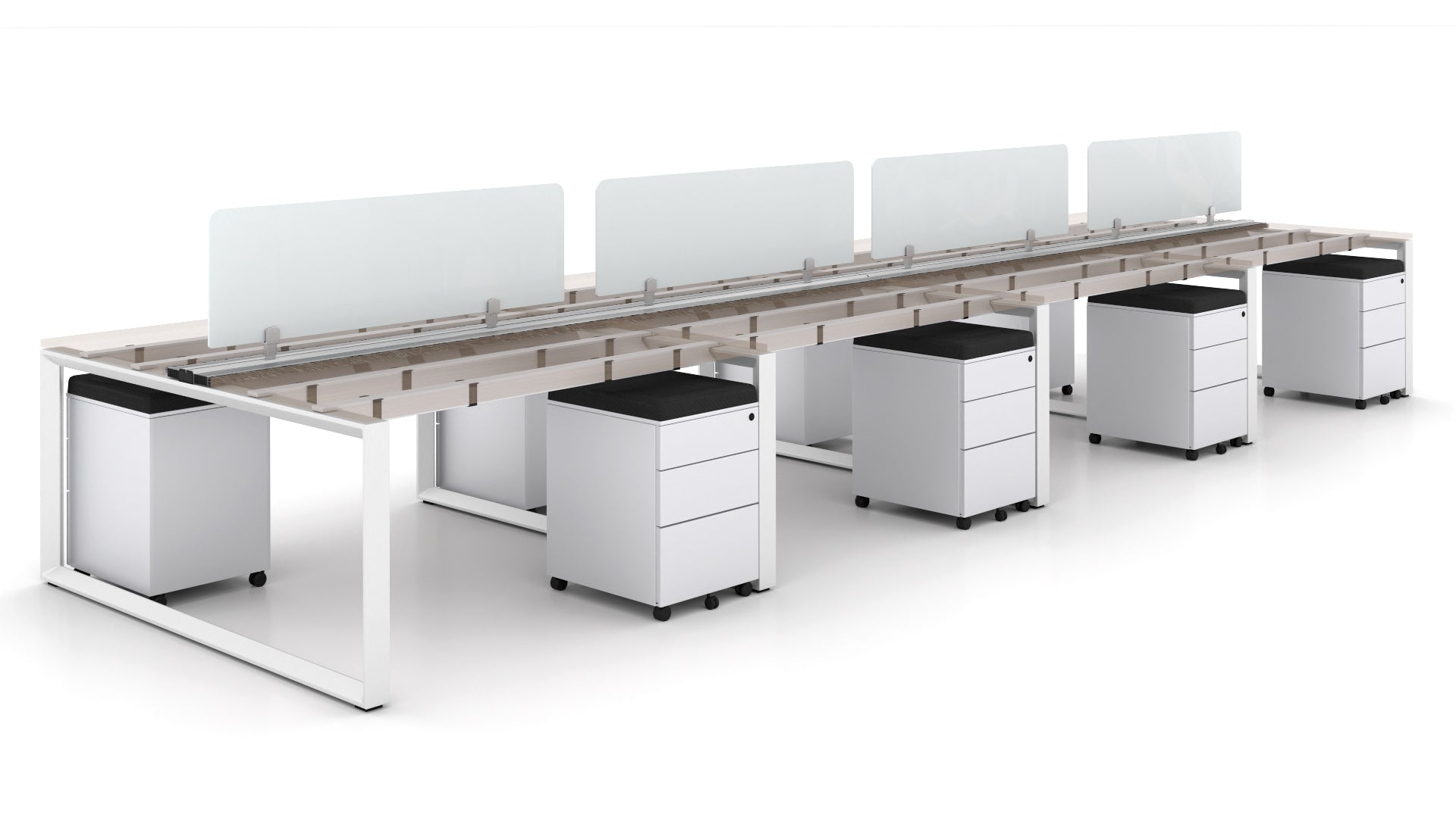 8 Person Bench Workstation White Frame 24”x48”