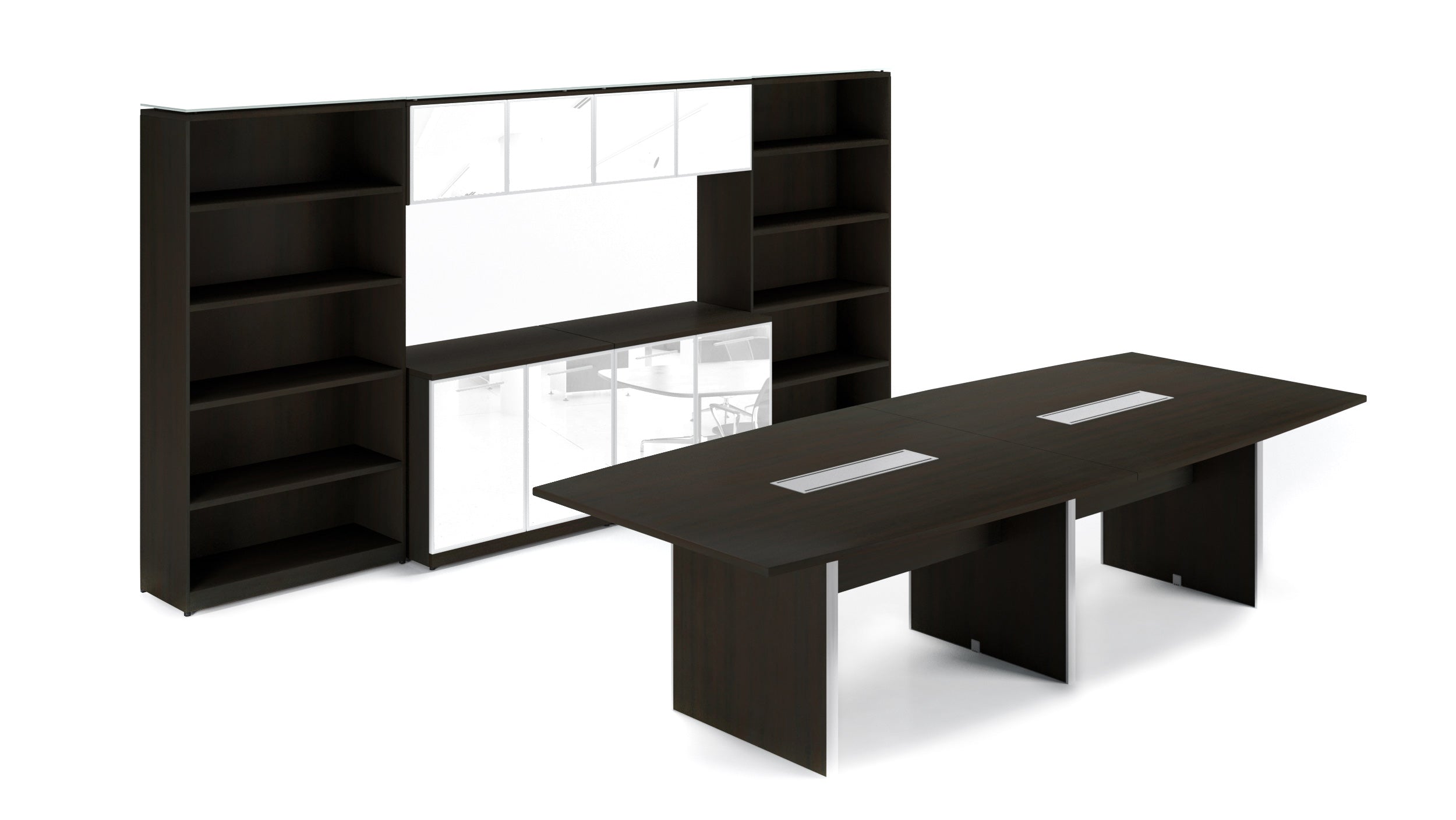 Laminate Conference Room Layout with Glass Door Storages Espresso