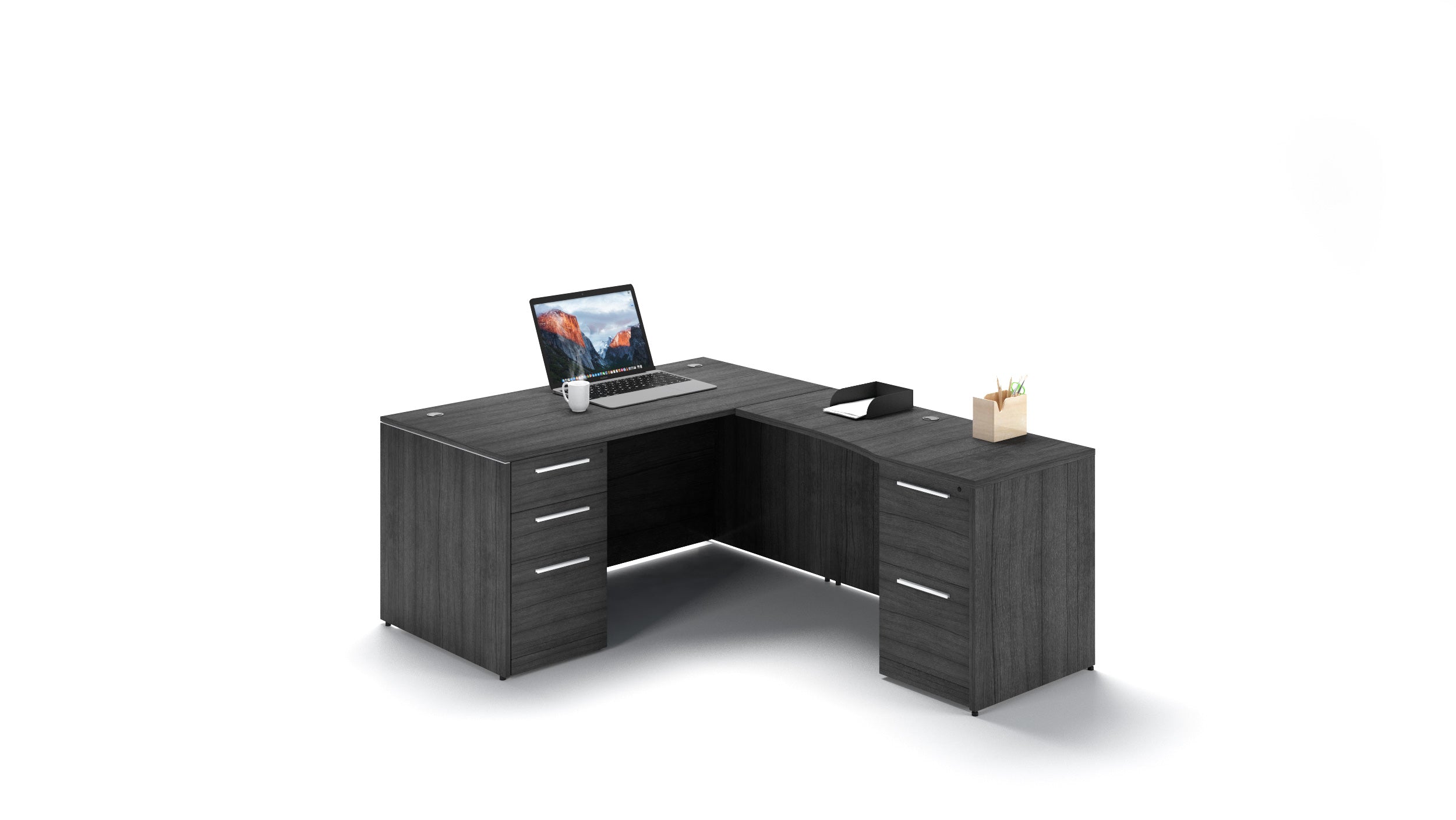 L-Shape Rectangular Desk with Laminate Modesty Panel 66” Grigio