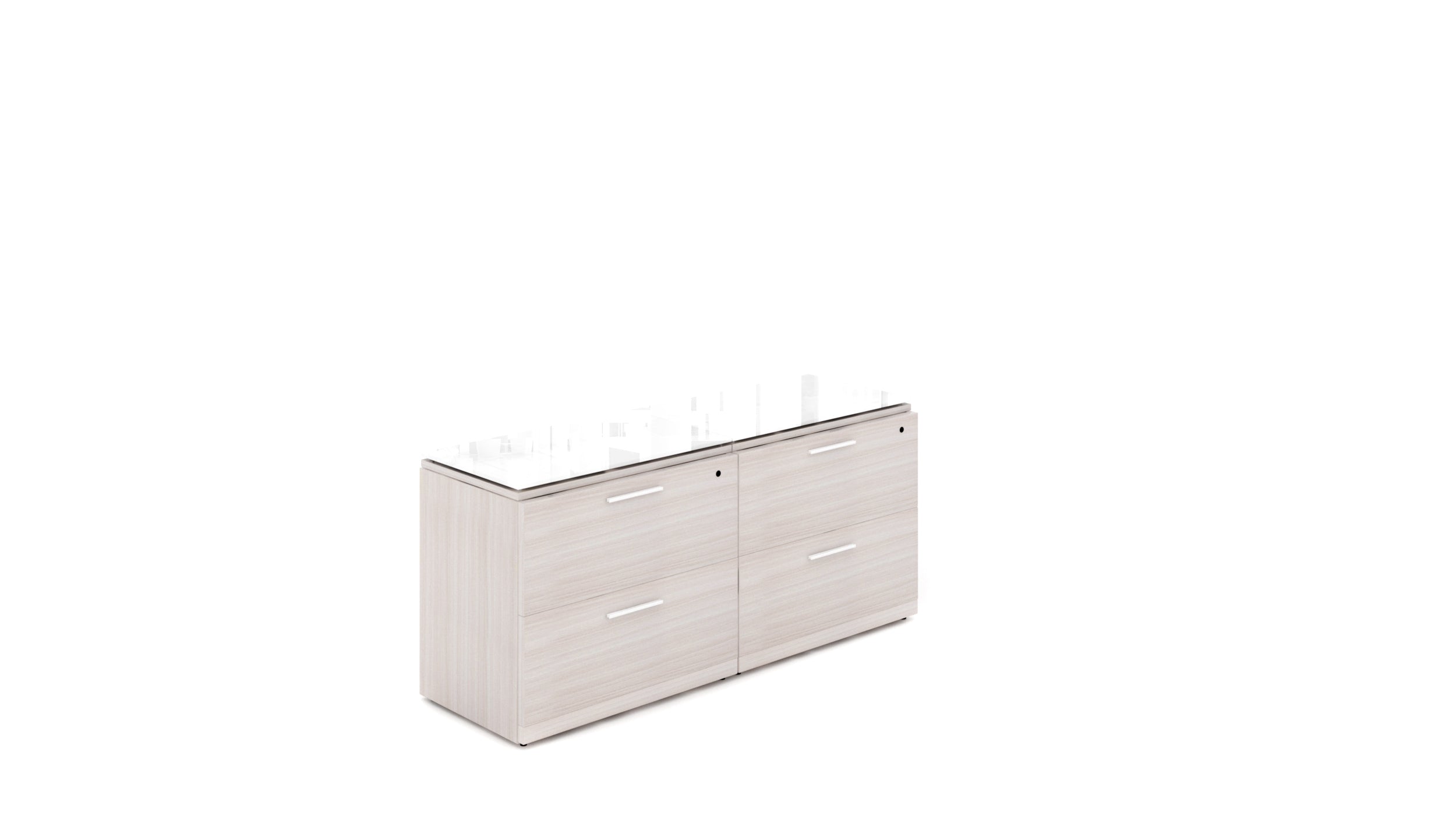 Executive 4 Drawer Storage Credenza with Glass Top Blanc de Gris