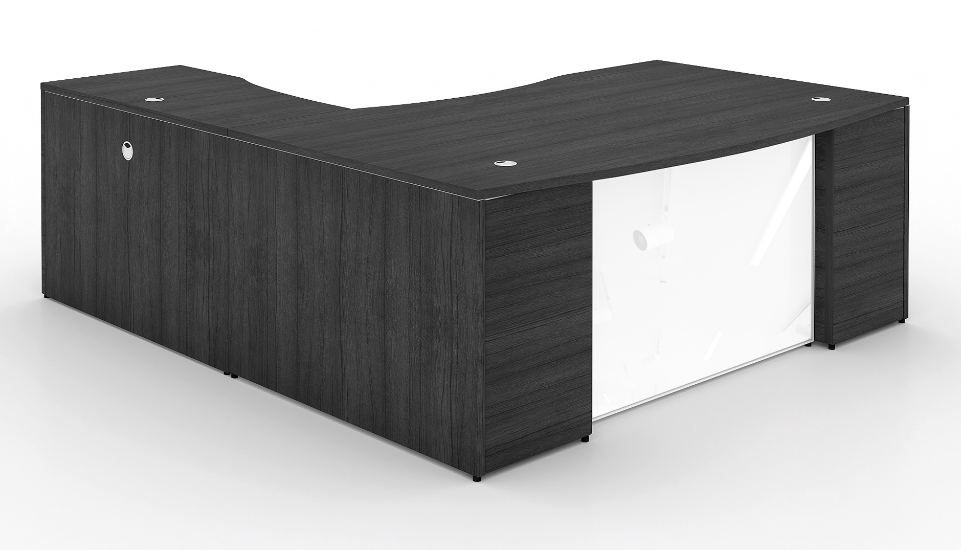 L-Shape Bow Front Desk with Glass Modesty Panel 72” Grigio