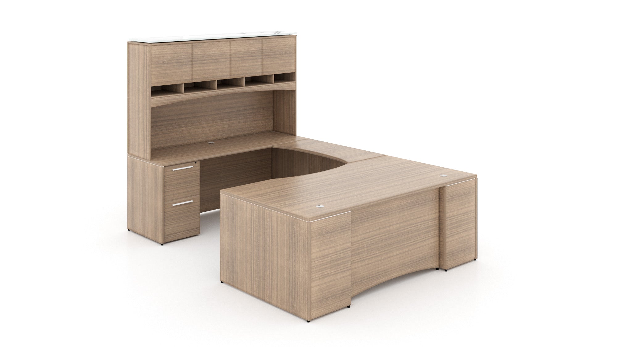 U-Shape Bow Front Desk with Laminate Modesty Panel and Hutch 72” Noce