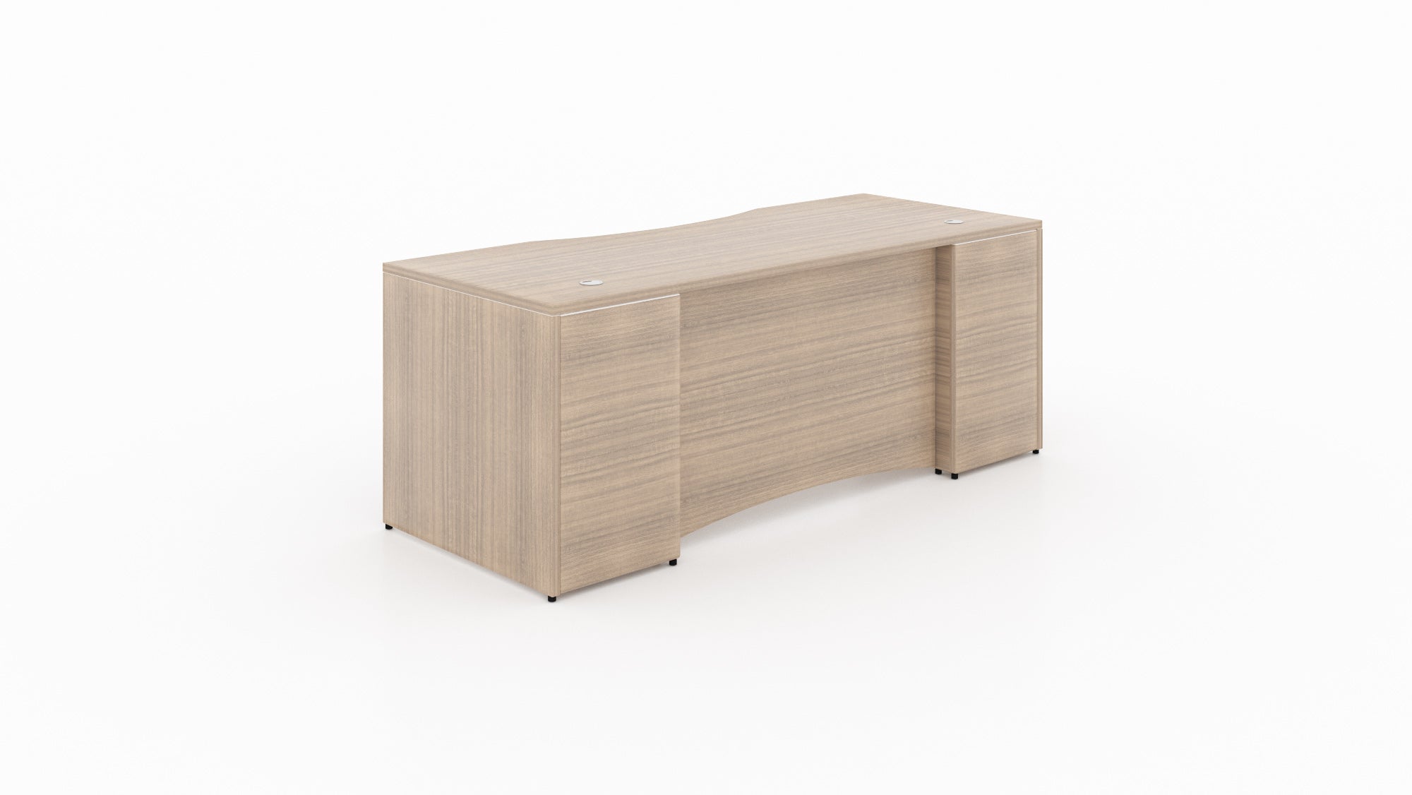 Rectangular Desk Shell with Curved Laminate Modesty Panel Noce