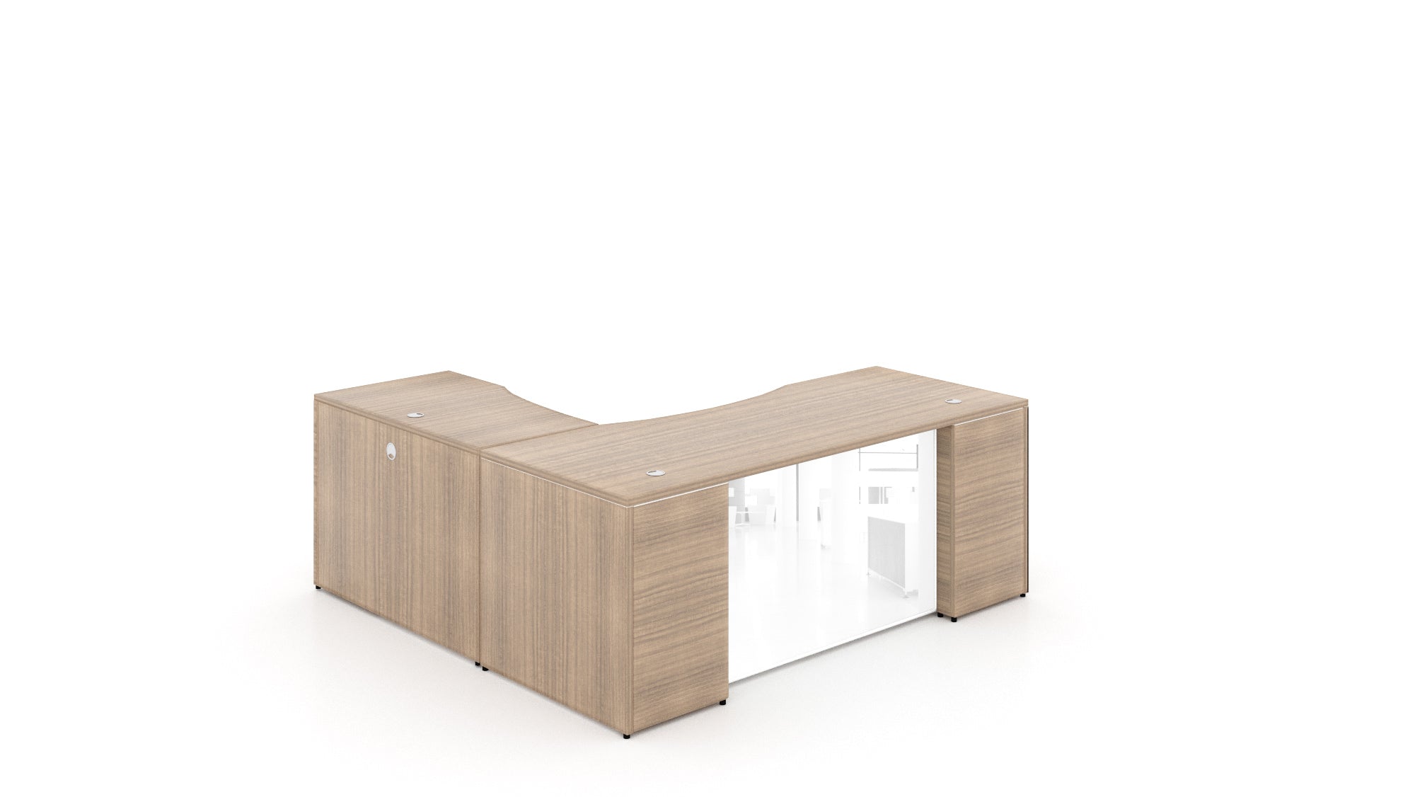 L-Shape Rectangular Desk with Glass Modesty Panel 66” Noce