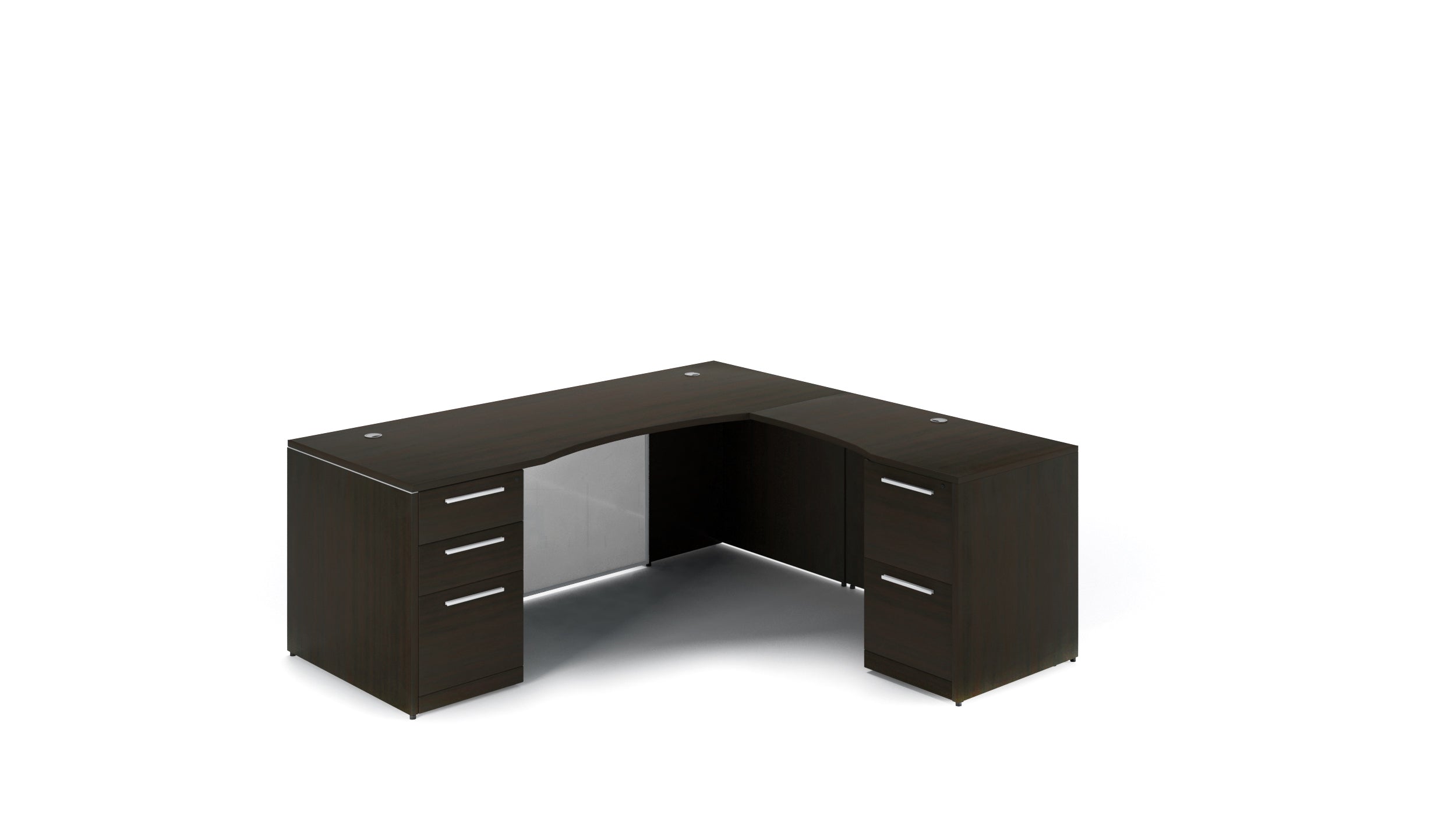 L-Shape Rectangular Desk with Glass Modesty Panel 66” Espresso