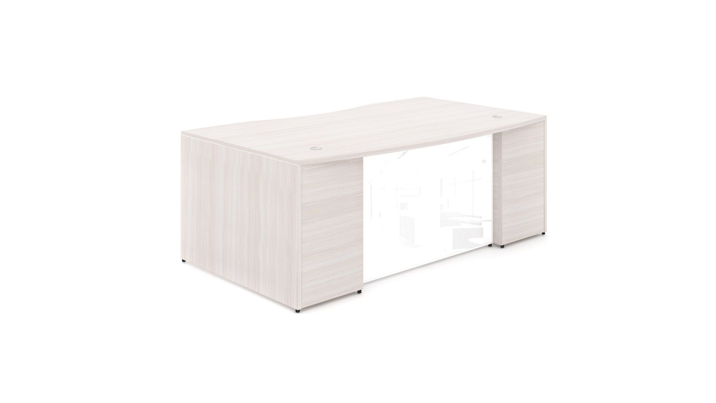 Bow Front Desk Shell with Glass Modesty Panel Blanc de Gris