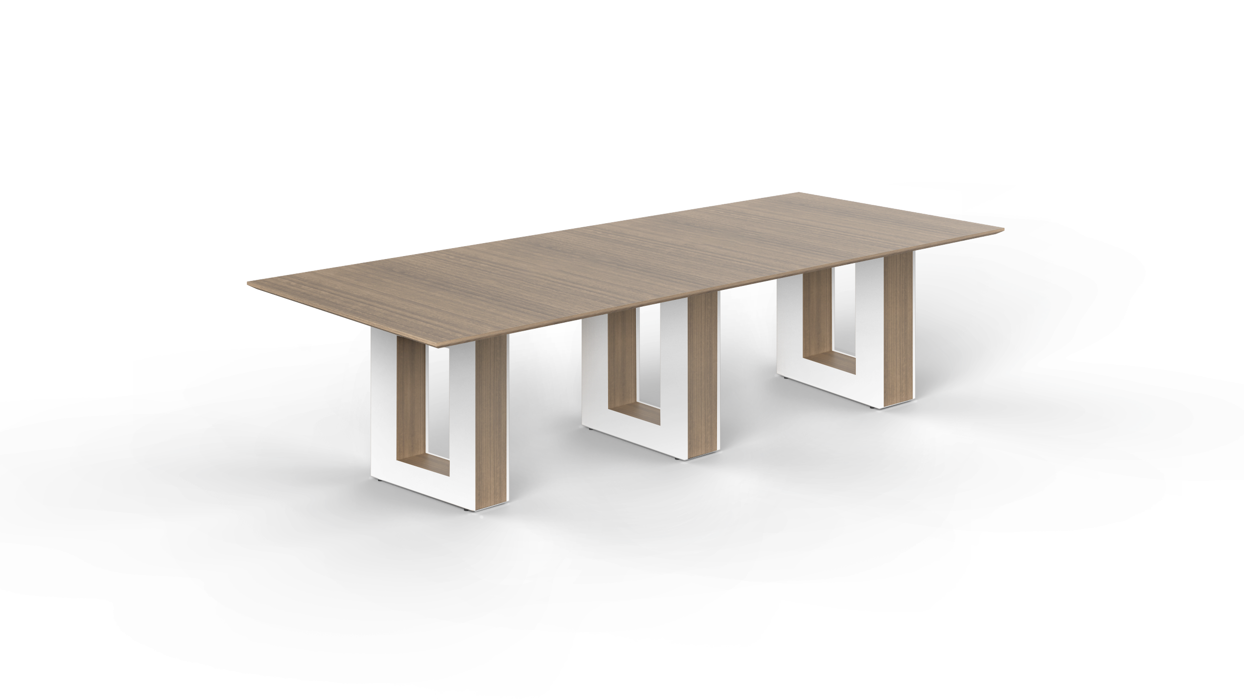 10' Coltello Conference Table with Aureola Base — Noce Top & Blanco Outer