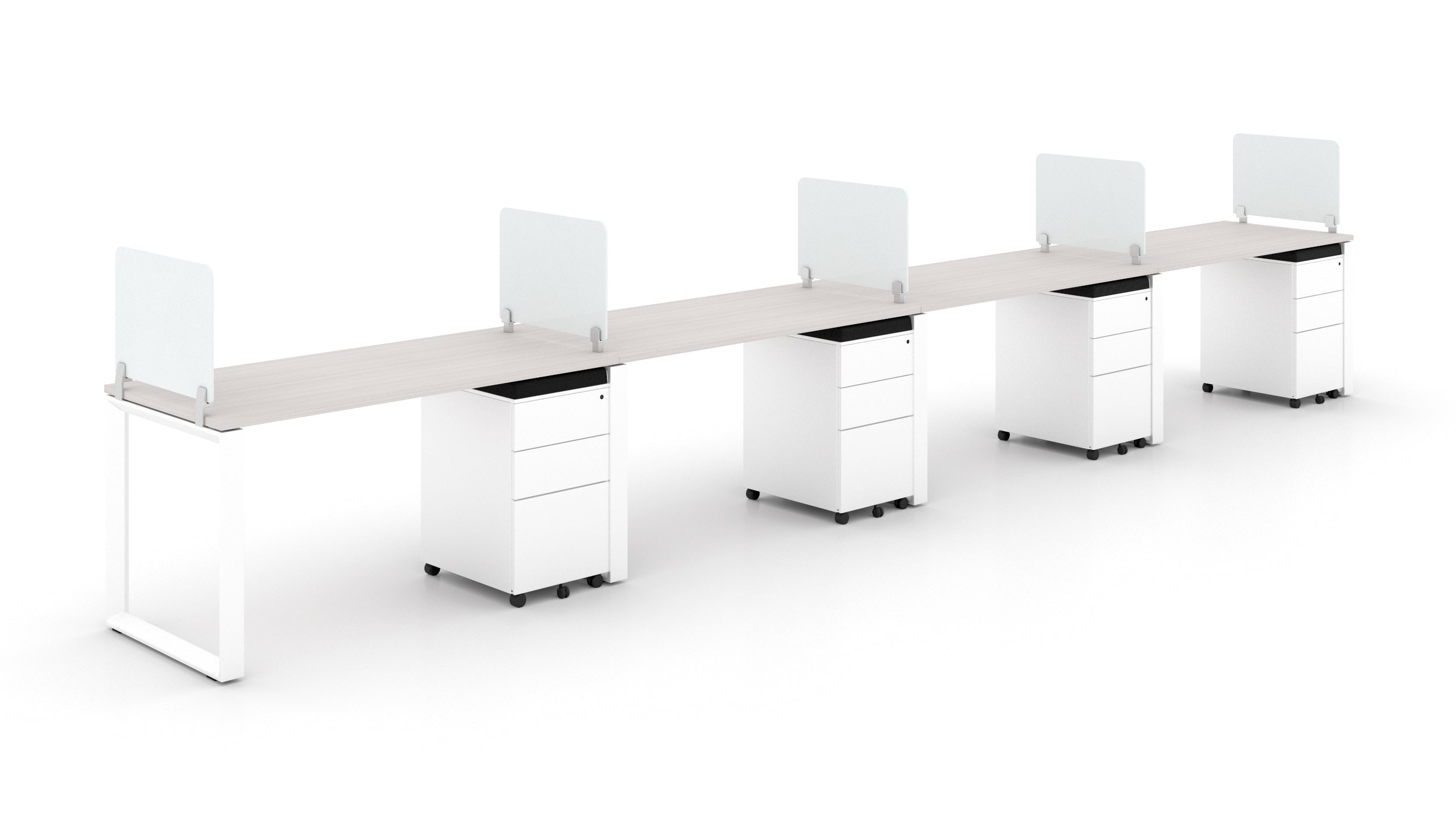 4 Person Bench Workstation White Frame, Blanc de Gris