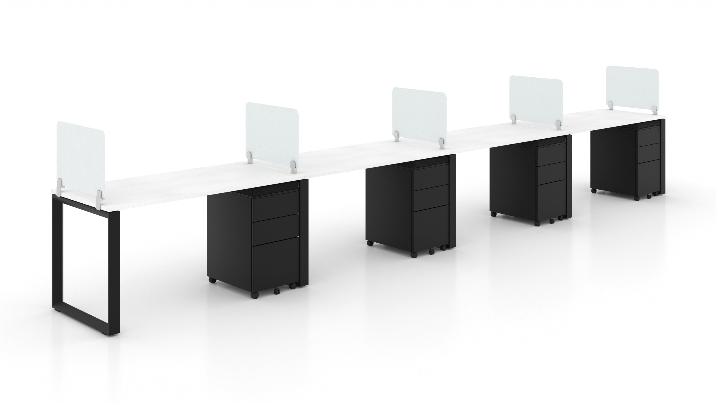 4 People Bench Workstation Black Frame, Blanco