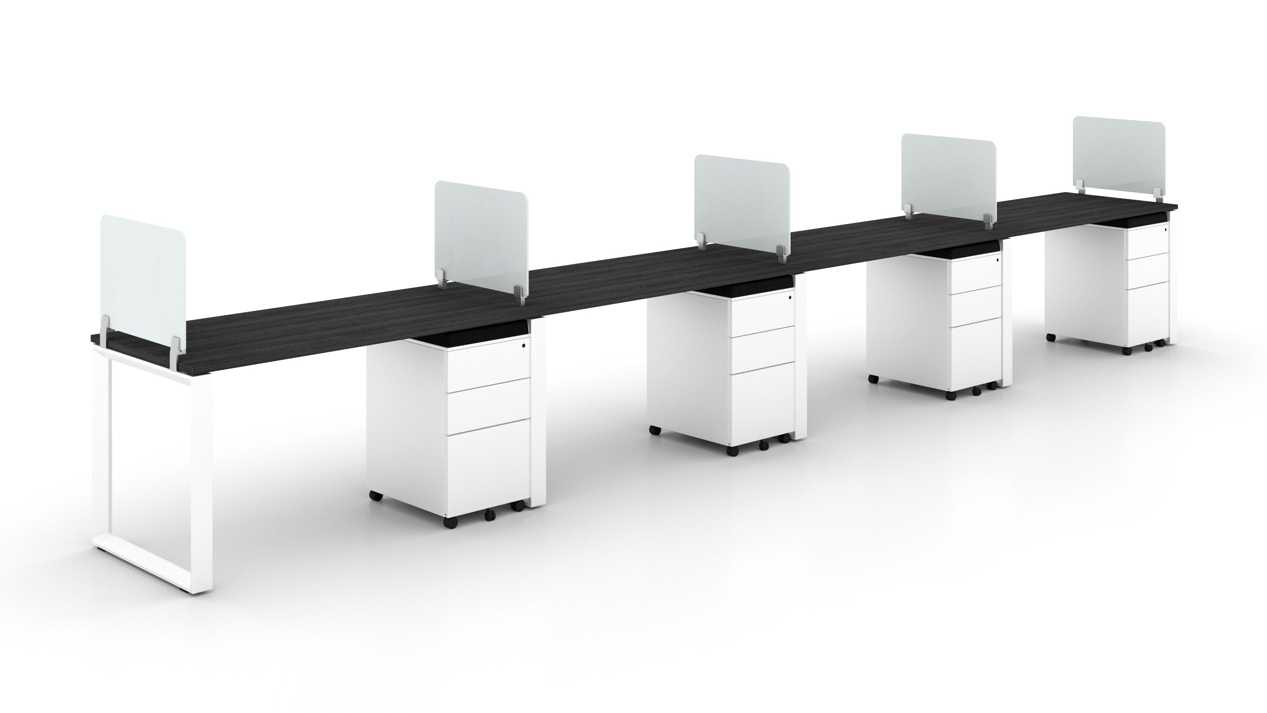 4 Person Bench Workstation White Frame, Grigio