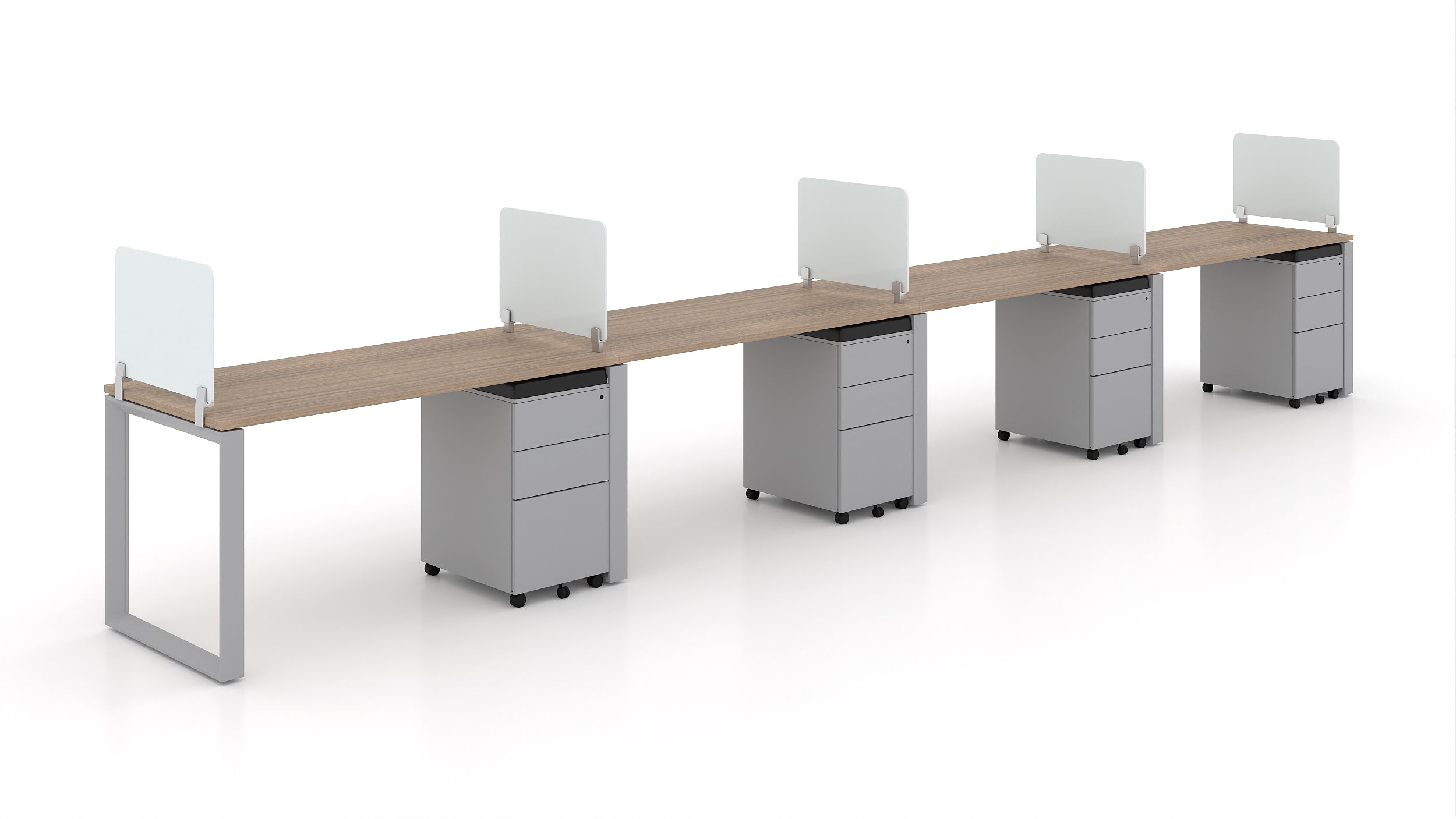 4 Person Bench Workstation Grey Frame, Noce