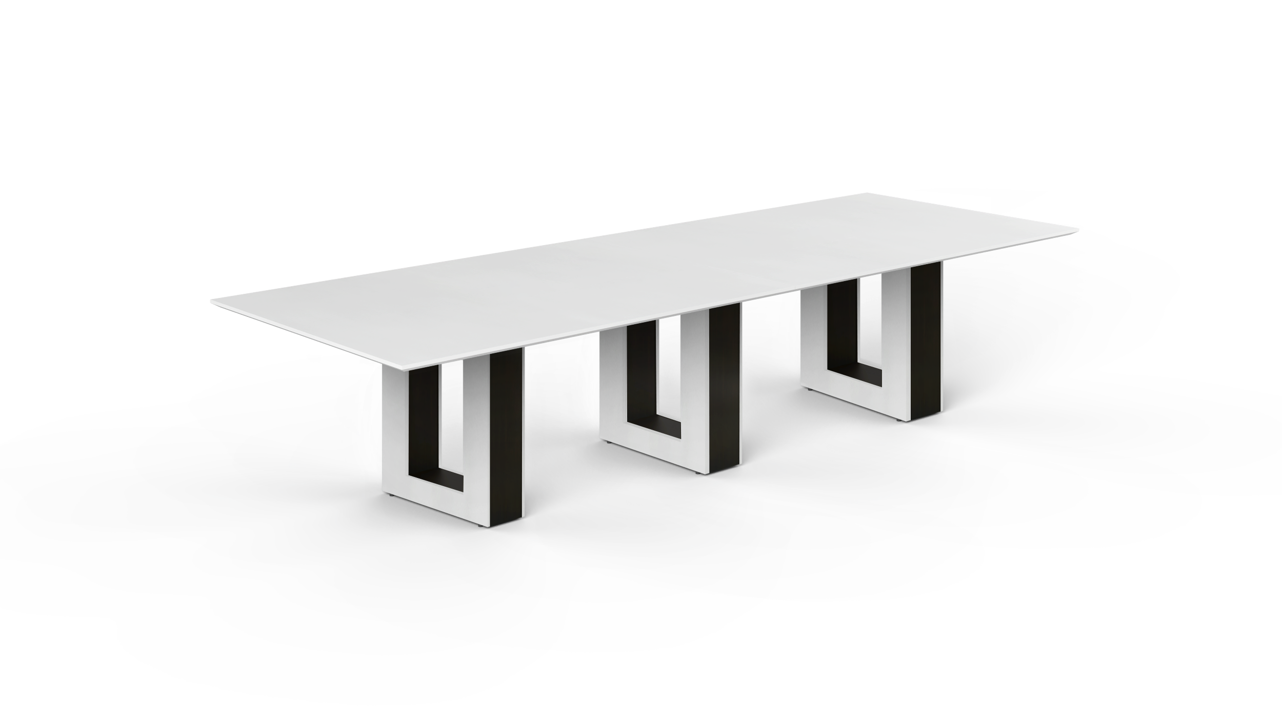 12' Coltello Conference Table with Aureola Base — Blanco Top & Espresso Inner