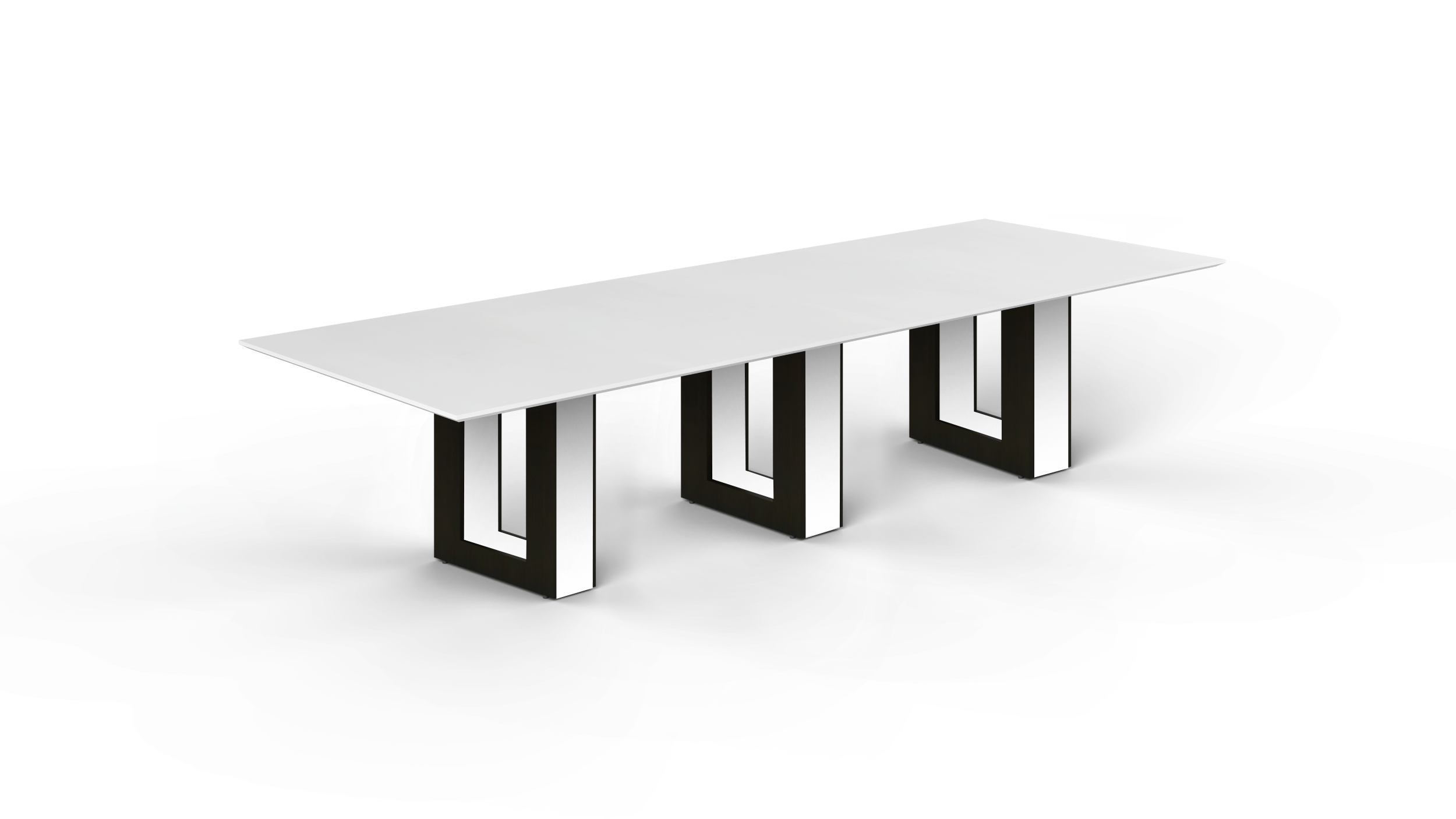 12' Coltello Conference Table with Aureola Base — Blanco Top & Espresso Outer