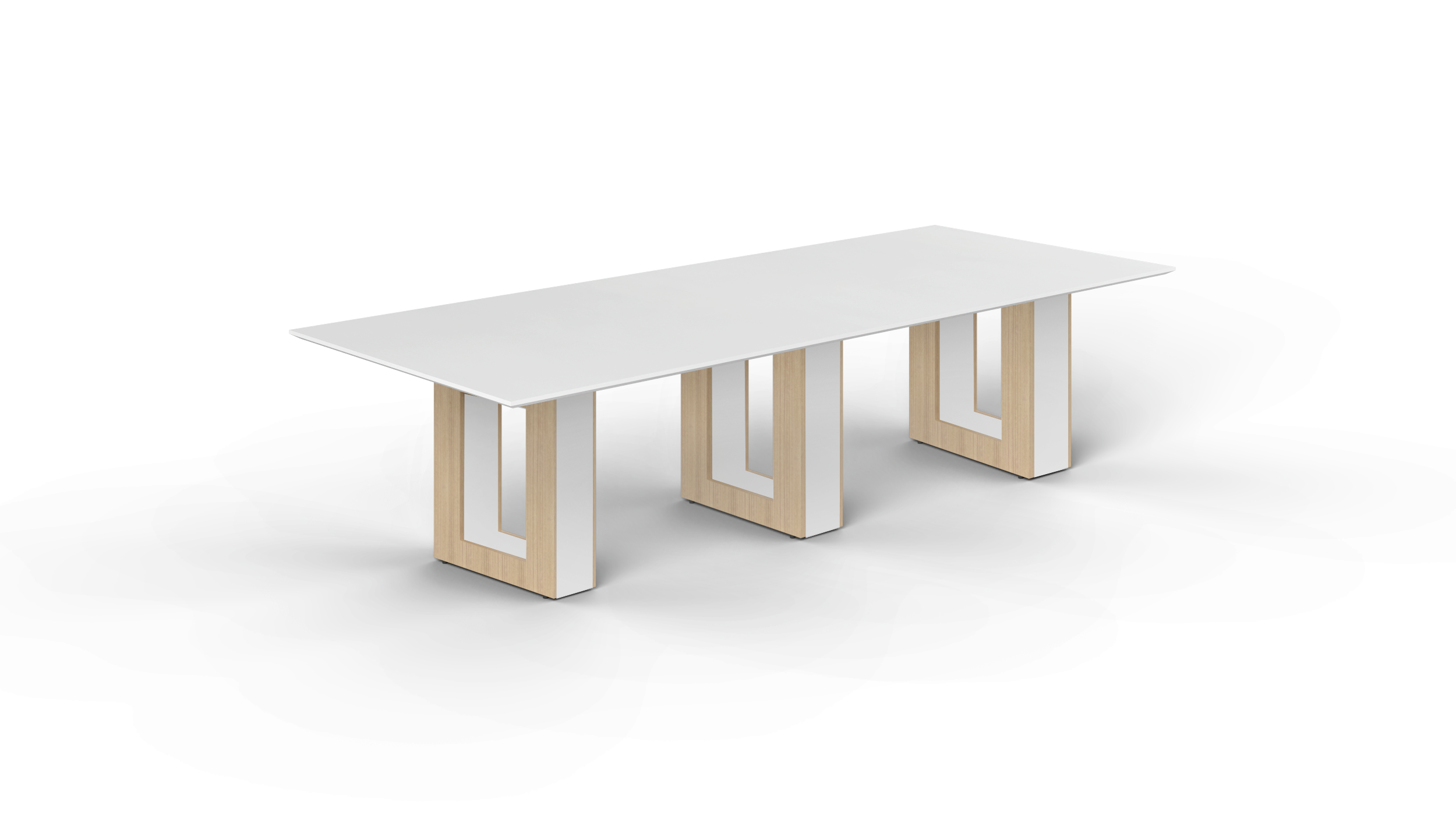 10' Coltello Conference Table with Aureola Base — Blanco Top & Miele Outer