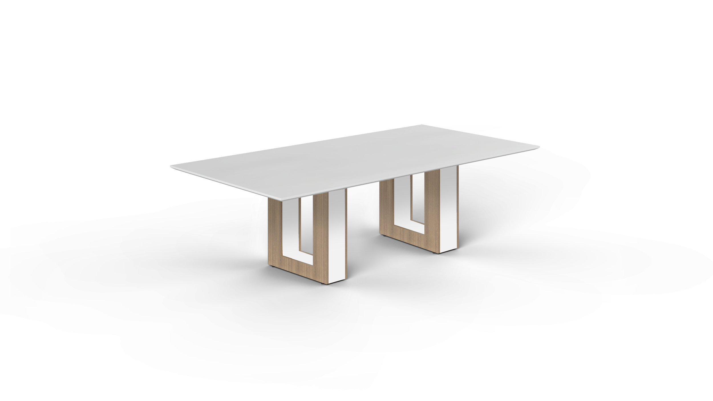 8' Coltello Conference Table with Aureola Base — Blanco Top & Noce Outer