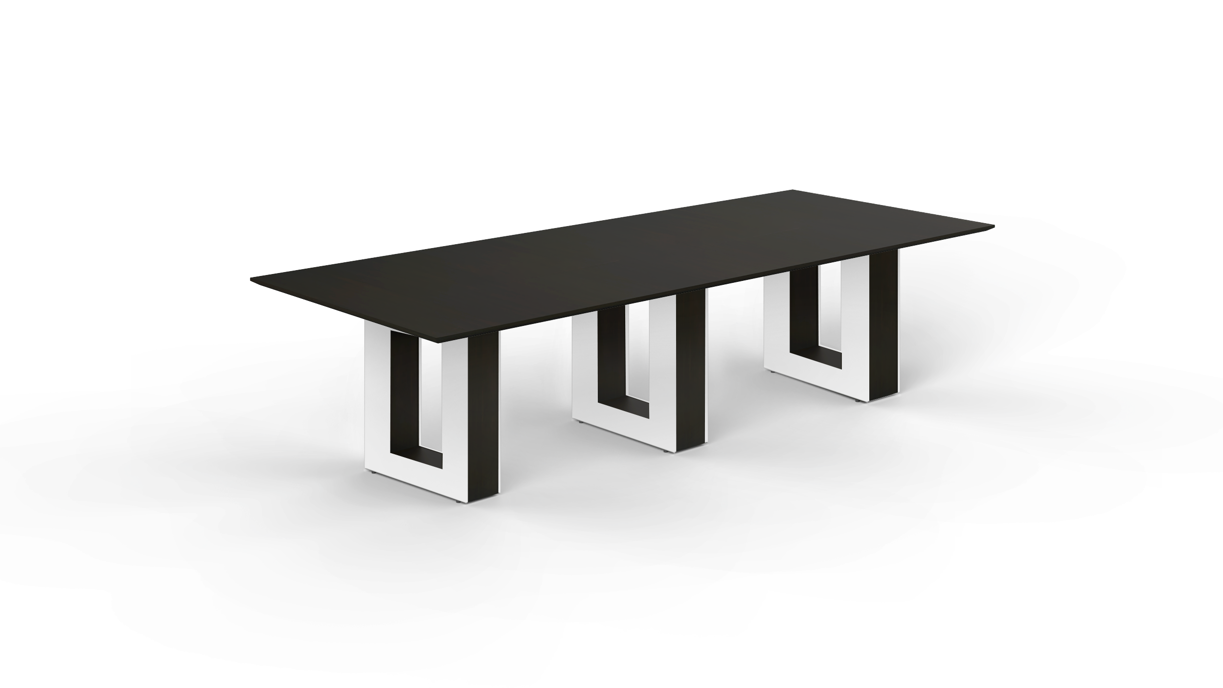 10' Coltello Conference Table with Aureola Base — Espresso Top & Blanco Outer
