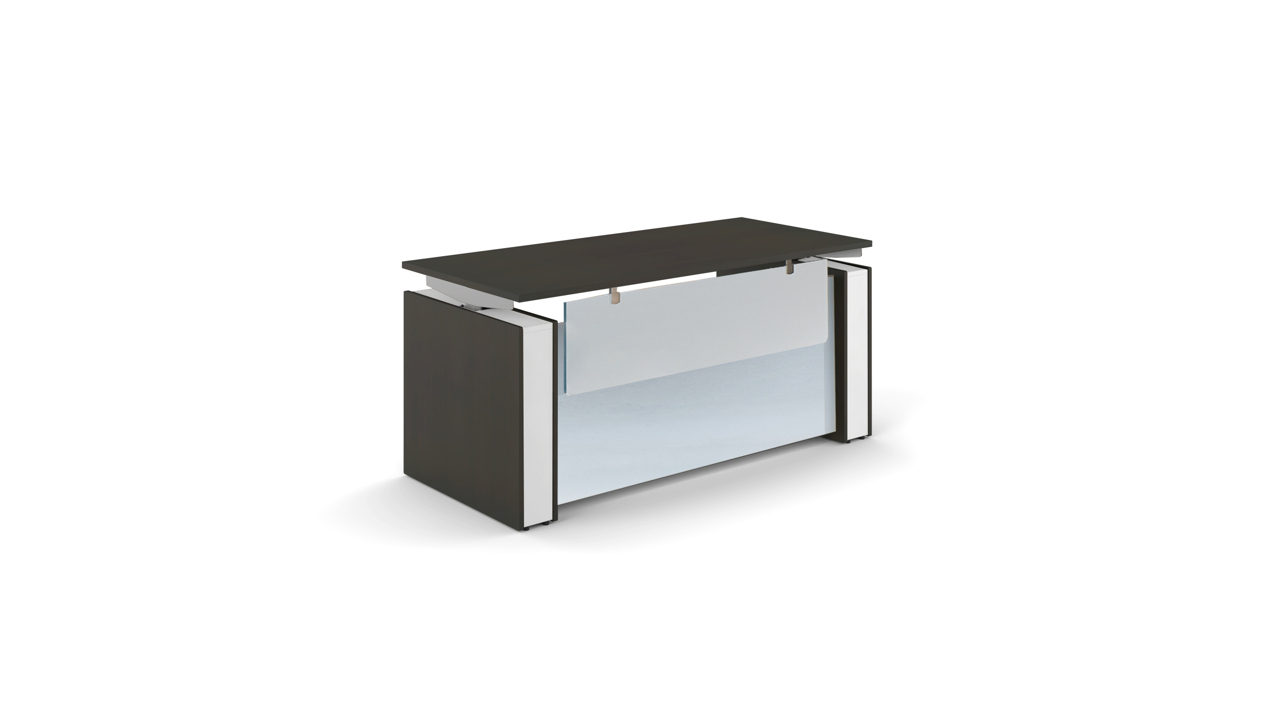 Elevare Height-Adjustable Desk with Copertina Leg Covers, Glass Modesty Panel, Acrylic & White Inner Core - Espresso