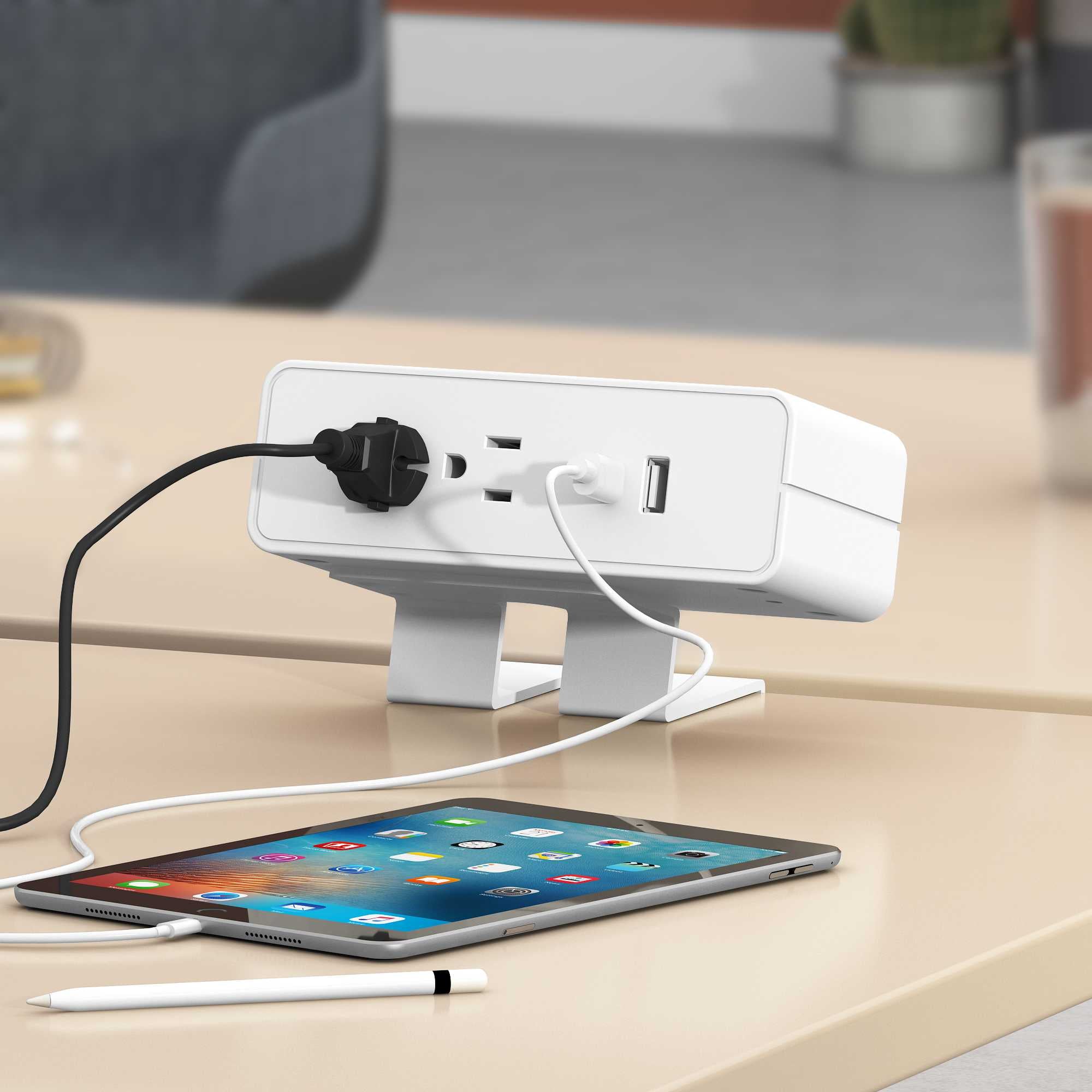 Desktop Power Module Duplex 1 USB A 1 USB C Edge Clamp (White)