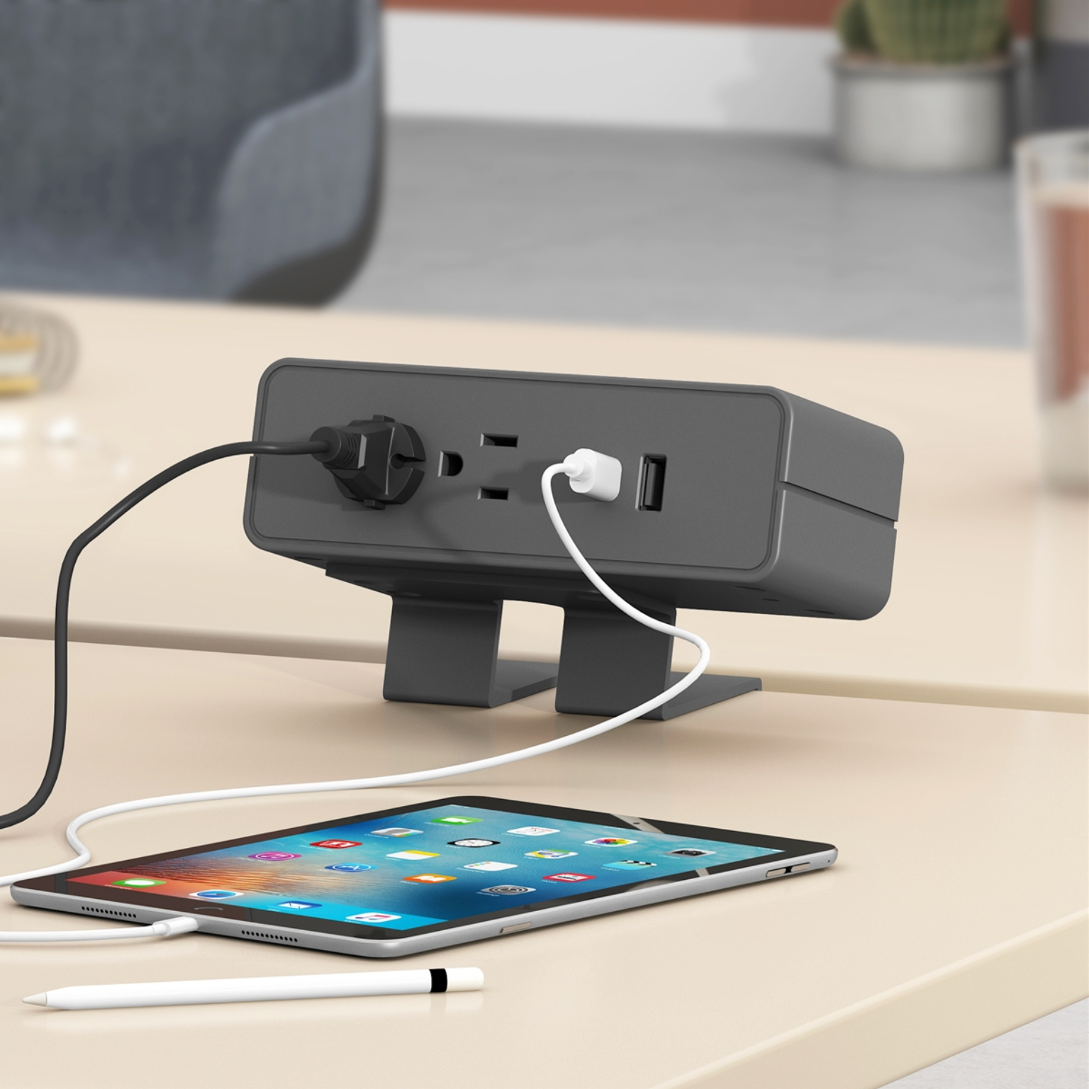 Desktop Power Module Duplex 1 USB A 1 USB C Edge Clamp (Black)