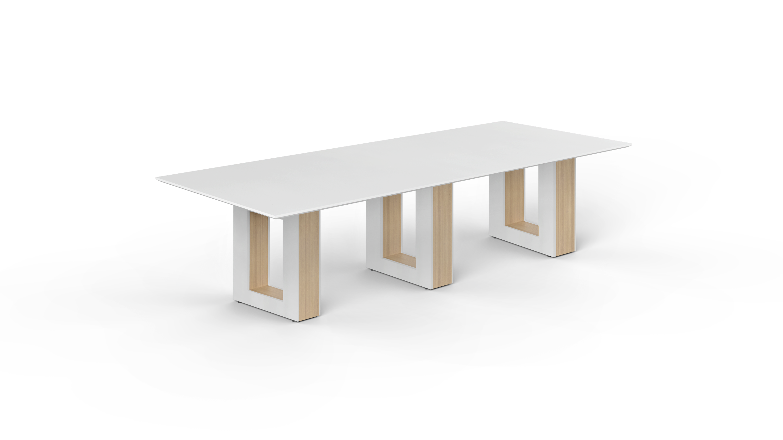 10' Coltello Conference Table with Aureola Base — Blanco Top & Miele Inner