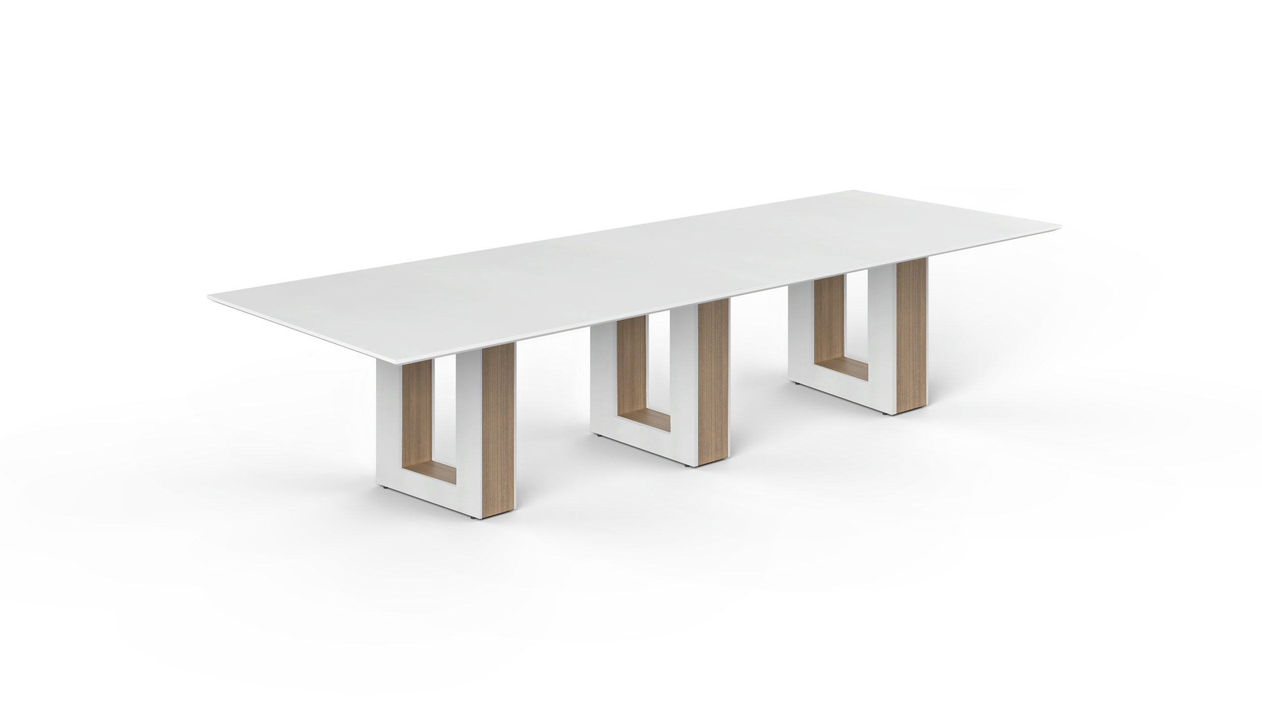 12' Coltello Conference Table with Aureola Base — Blanco Top & Noce Inner