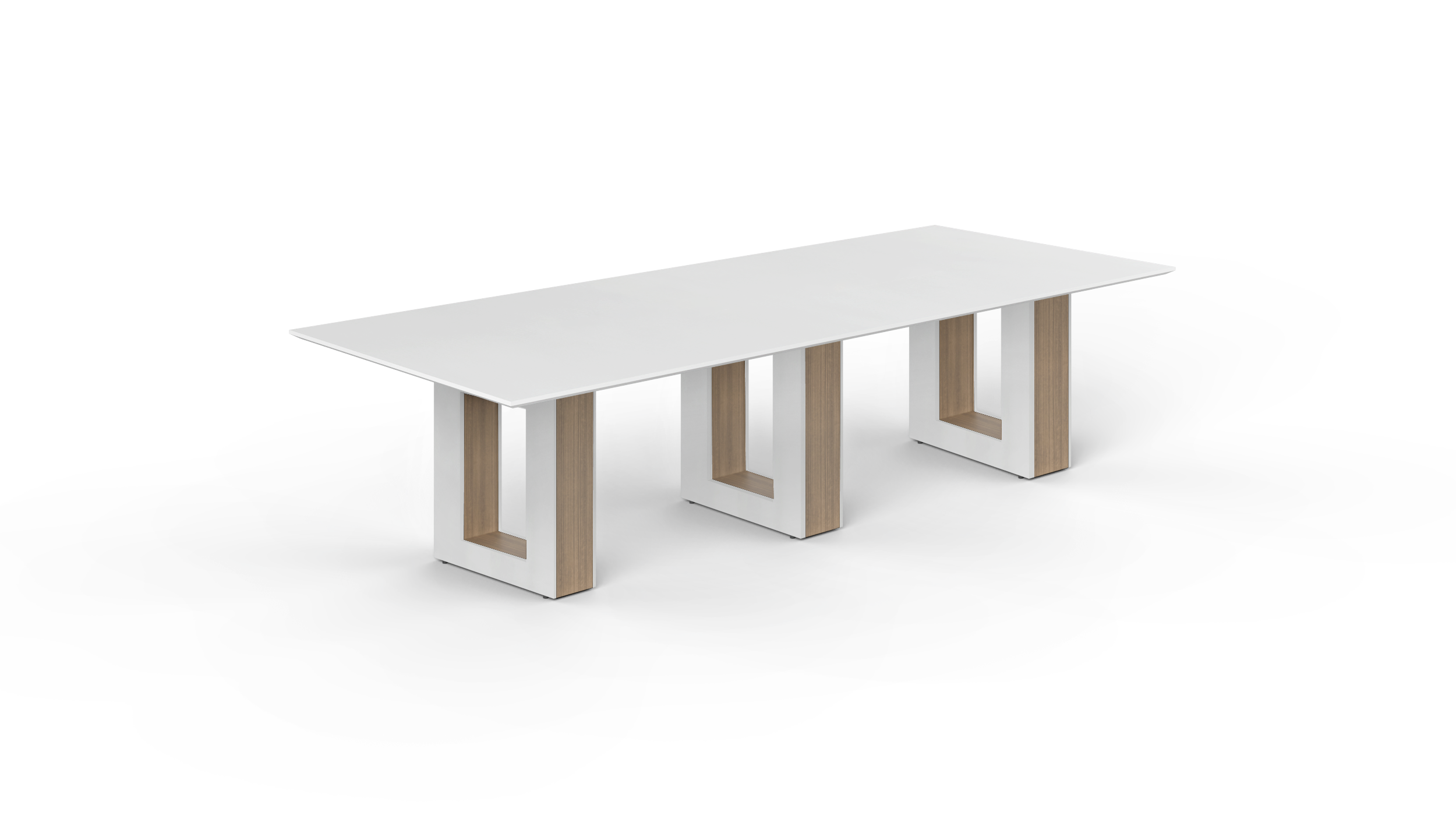10' Coltello Conference Table with Aureola Base — Blanco Top & Noce Inner