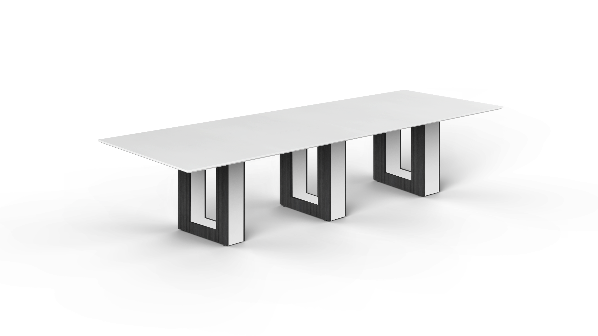 12' Coltello Conference Table with Aureola Base — Blanco Top & Grigio Outer