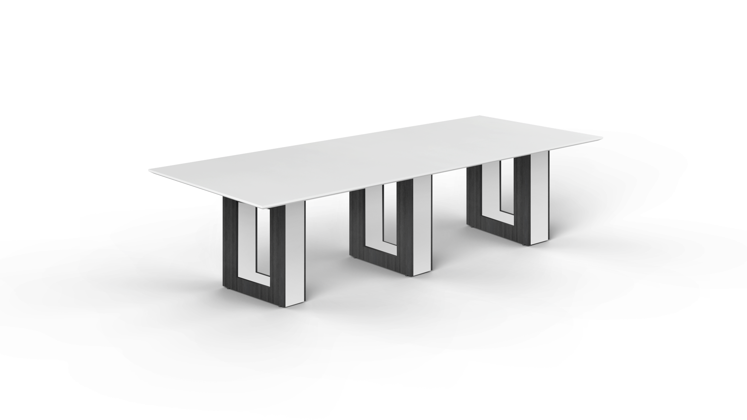 10' Coltello Conference Table with Aureola Base — Blanco Top & Grigio Outer