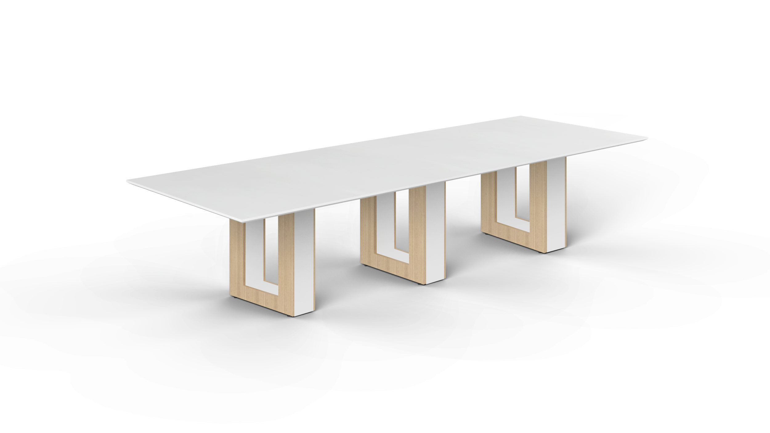 12' Coltello Conference Table with Aureola legs, Blanco Top & Miele Outer